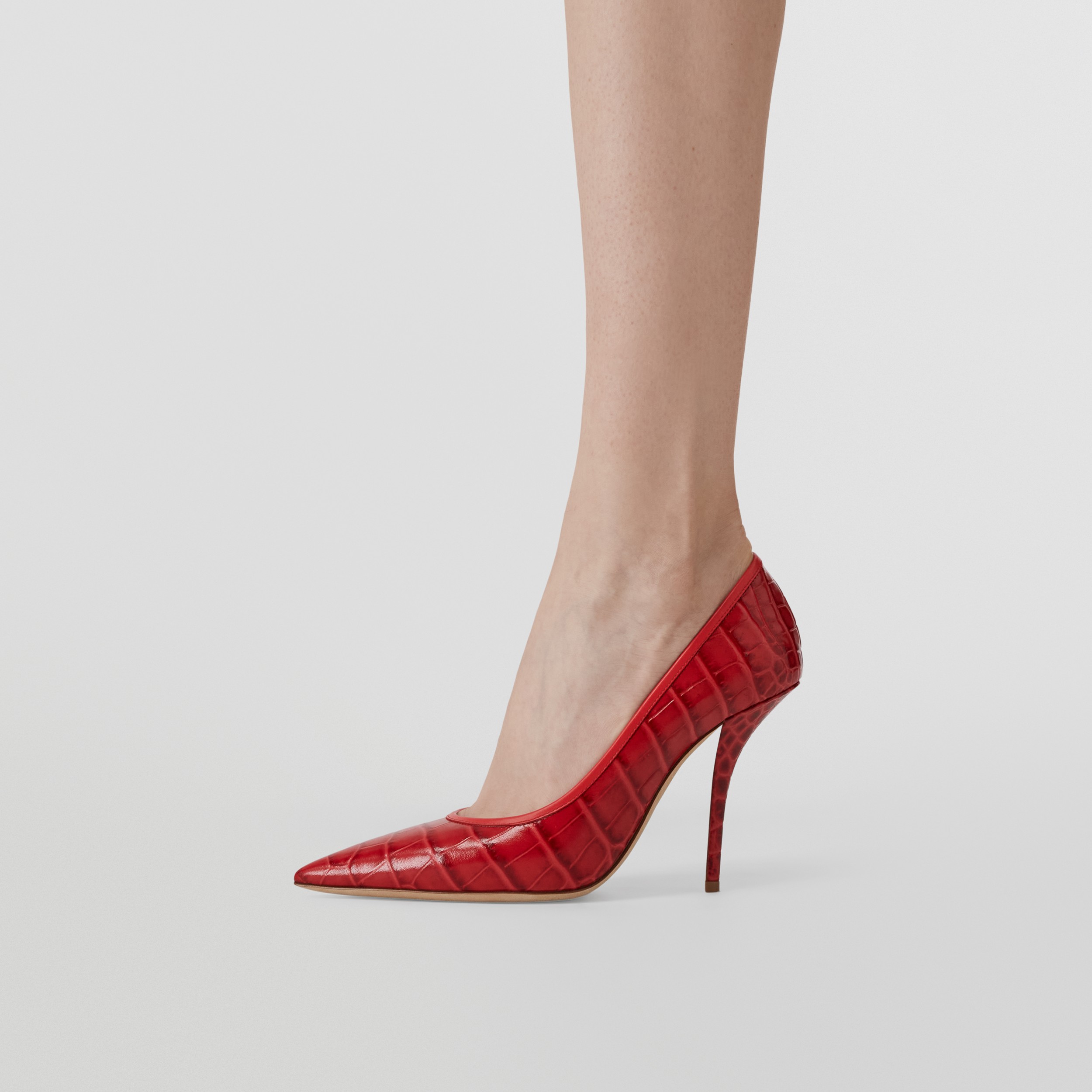 Embossed Leather Point-toe Pumps in Dark Carmine | Burberry® Official - 3