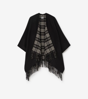 Reversible Check Wool Cape in Black/calico beige | Burberry® Official