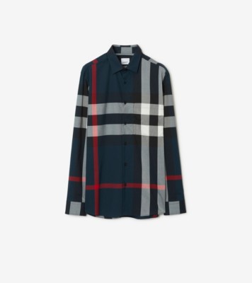 チェック コットンシャツ (ネイビー) - メンズ, コットン | Burberry®公式サイト