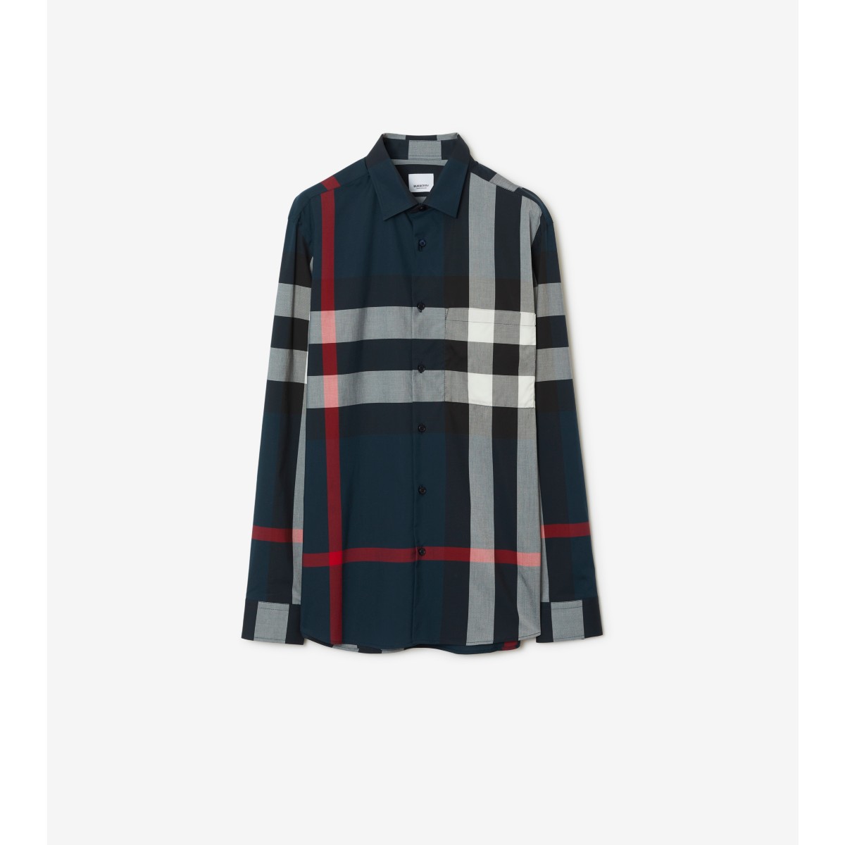 Shop Burberry Check Cotton Shirt In Navy