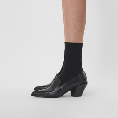 Black leather heeled loafers womens Clearance