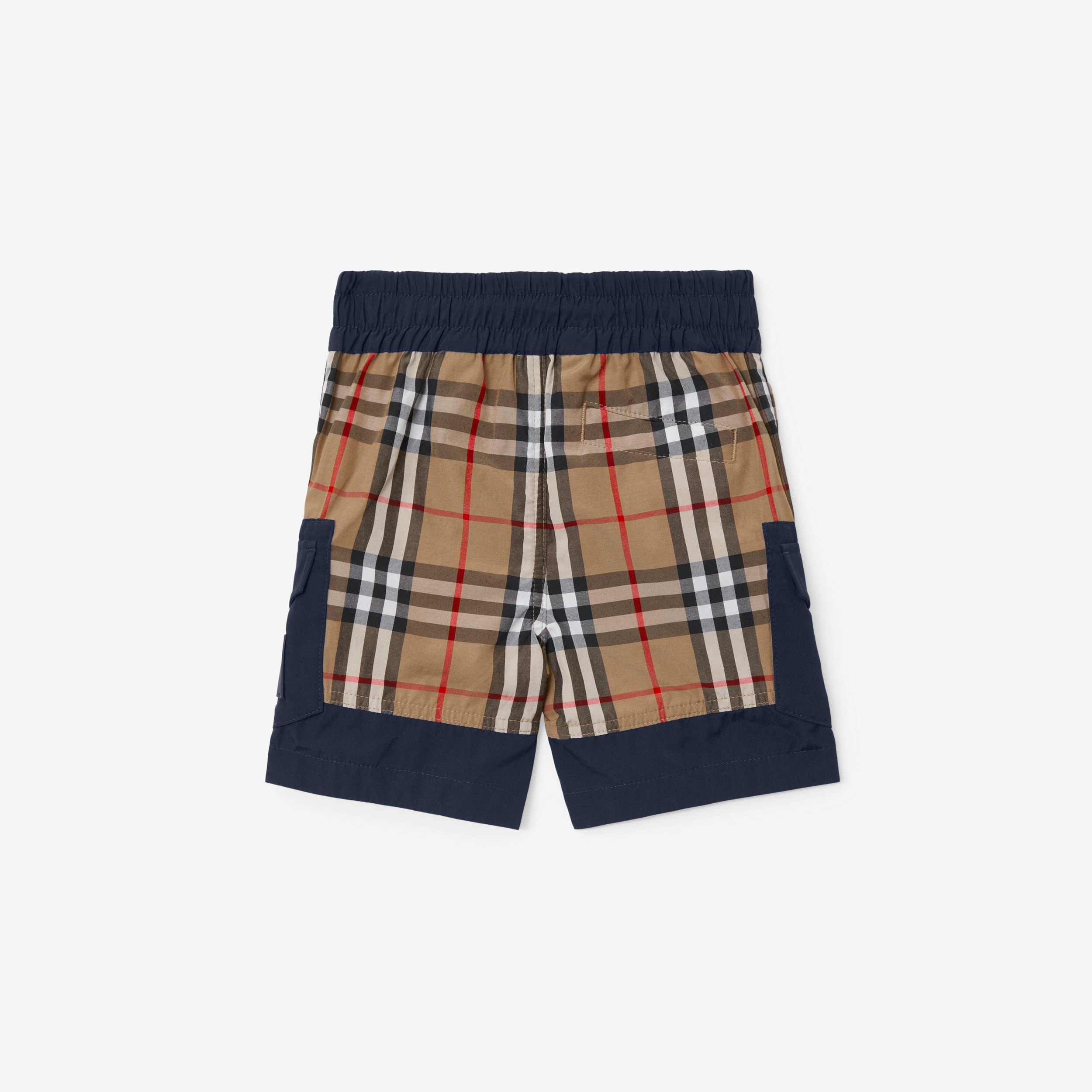 Vintage Check Panel Cotton Blend Cargo Shorts in Deep Charcoal Blue - Children | Burberry® Official - 2