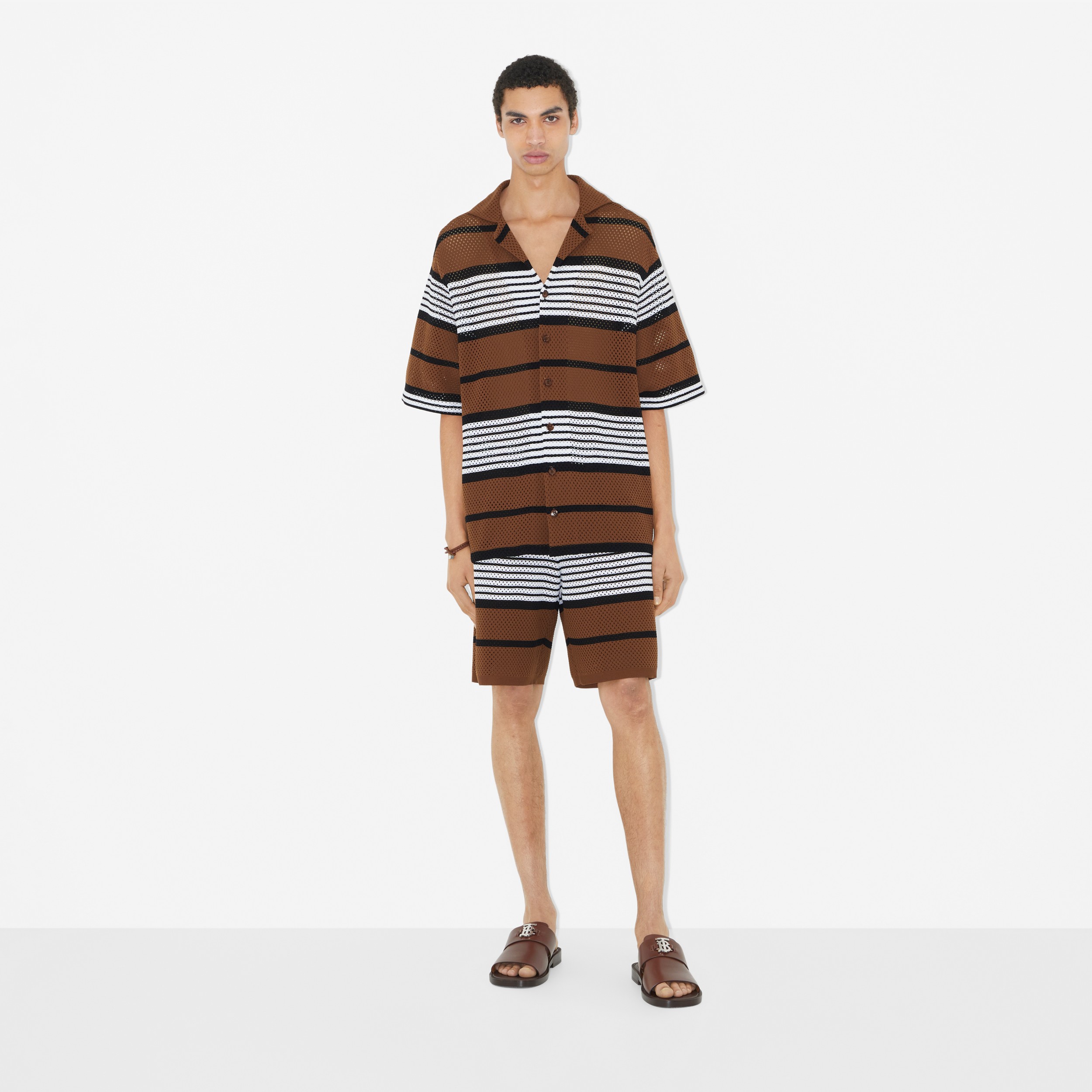 Short-sleeve Stripe Print Nylon Oversized Shirt in Dark Birch Brown - Men | Burberry® Official - 2