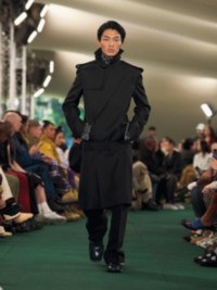 Model in Long Silk Blend Trench Coat