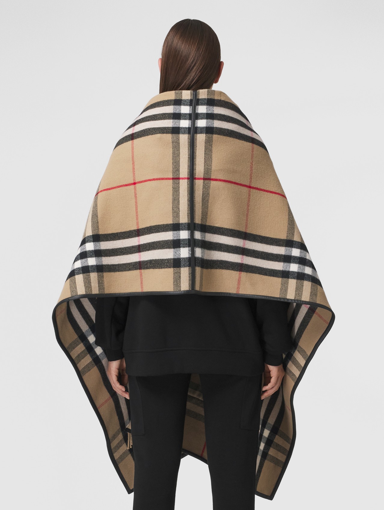 Check Wool Cashmere Cape in Archive Beige