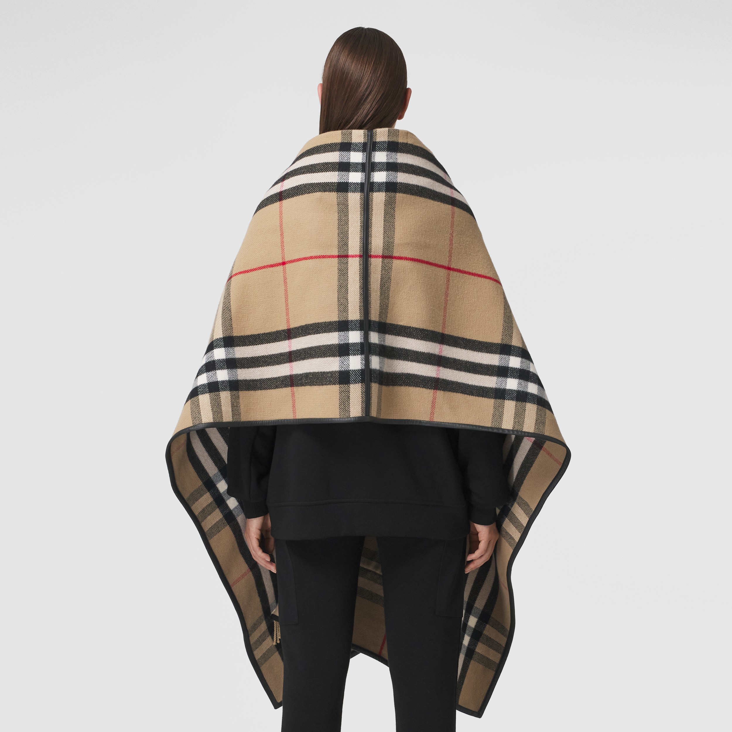 Check Wool Cashmere Cape in Archive Beige - Women | Burberry® Official - 3
