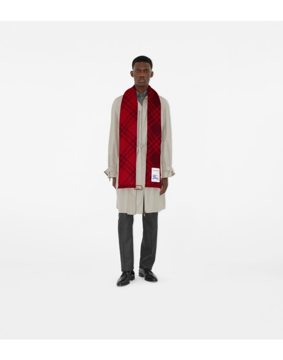 Wide Check Wool Silk Scarf
