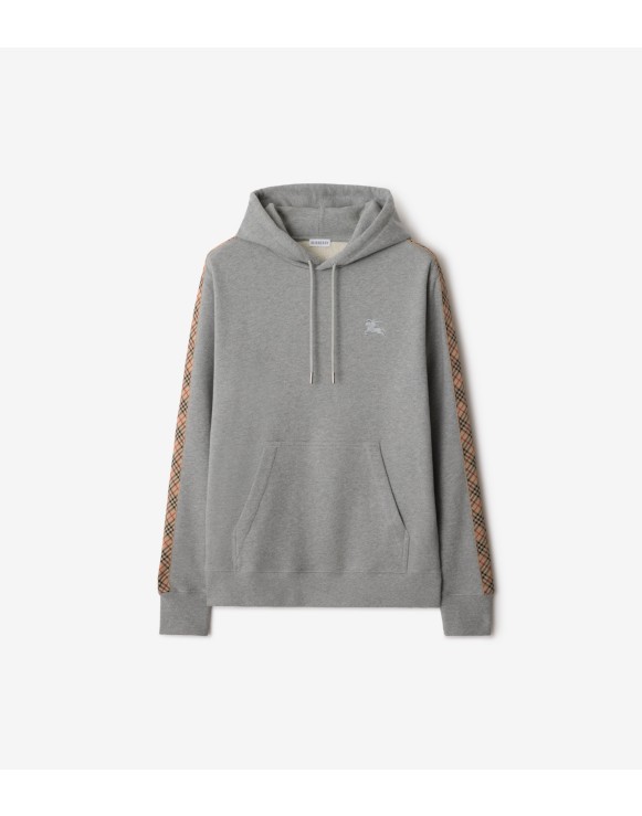 Check Trim Cotton Hoodie