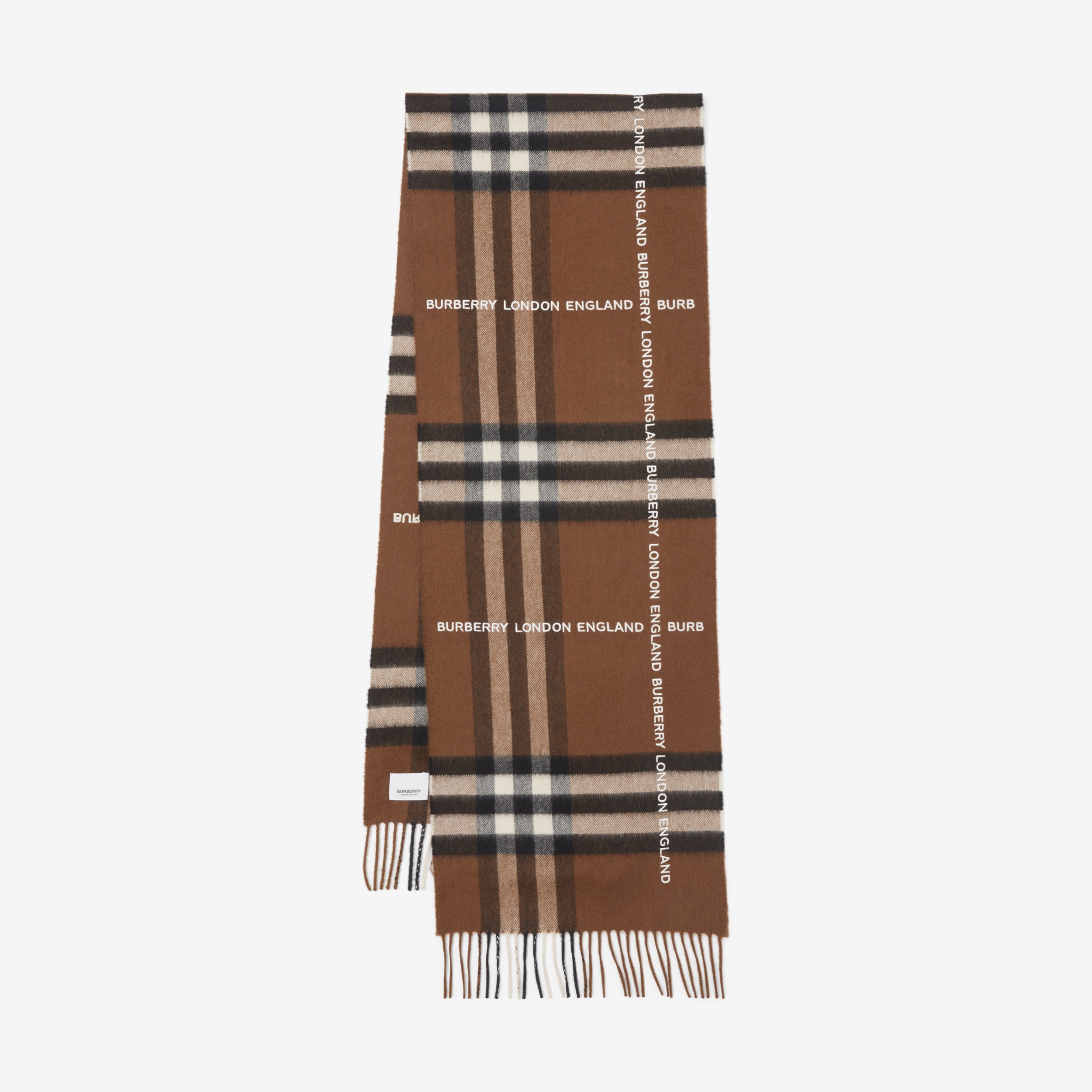 Logo Check Cashmere Scarf in Dark Birch Brown | Burberry® Official