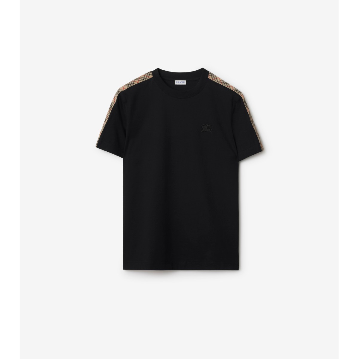 Burberry Check Trim Cotton T-shirt In Black | ModeSens