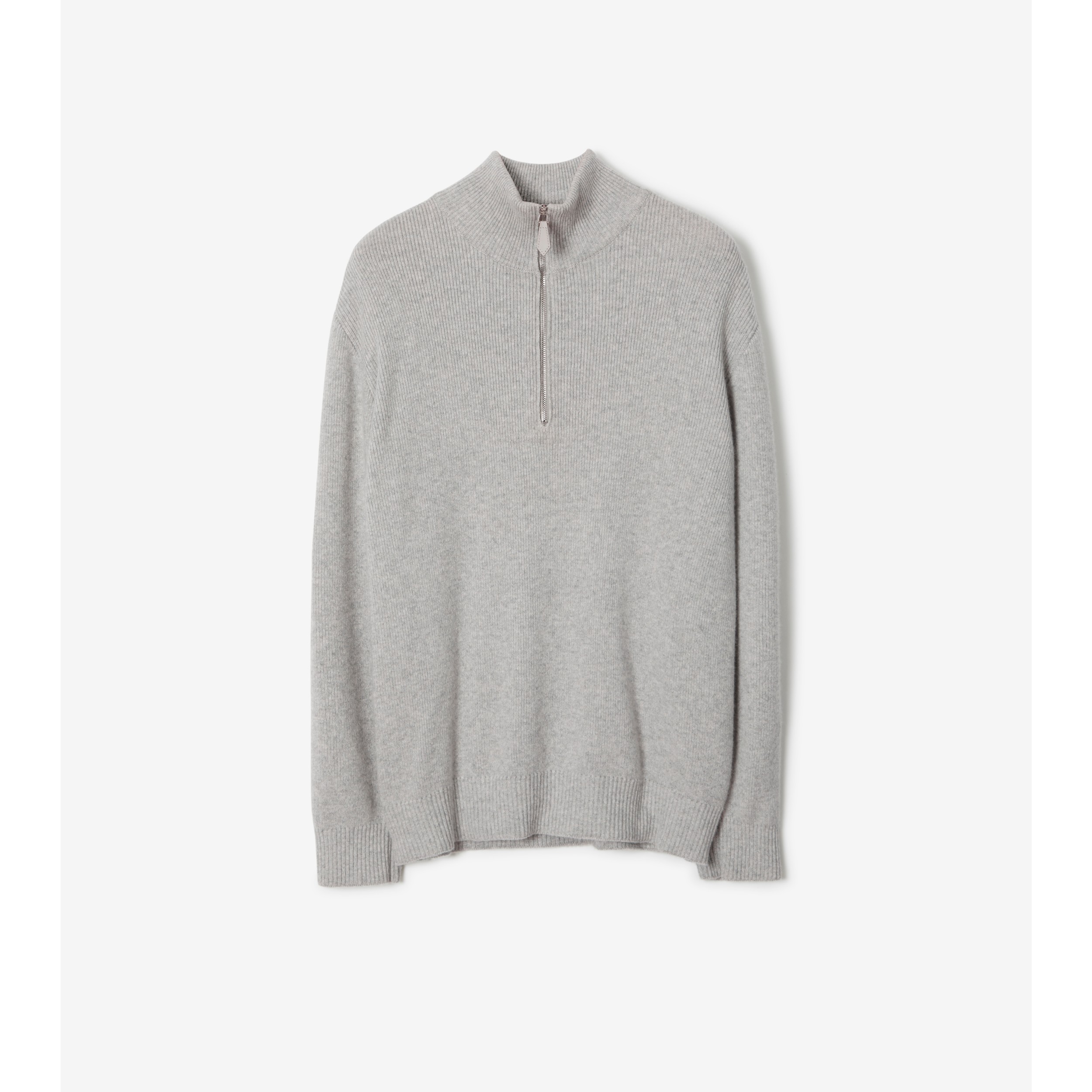 Monogram Motif Cashmere Funnel Neck Sweater in Light Pewter Melange - Men