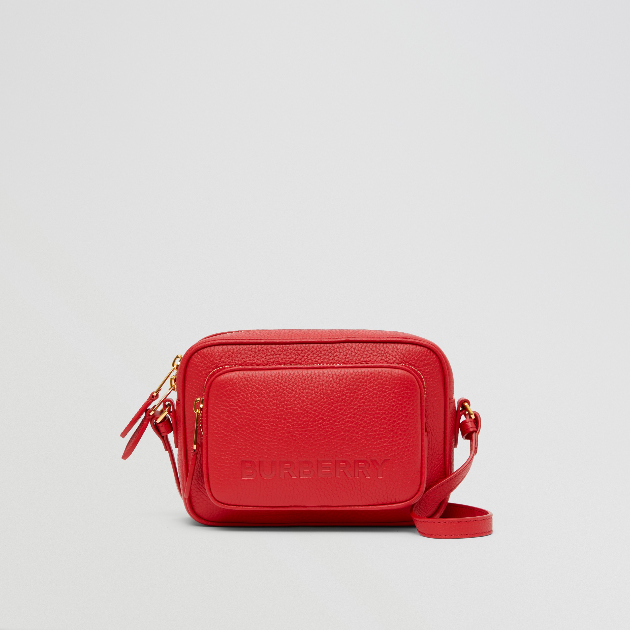 Bolsa transversal de couro com logotipo em relevo (Vermelho) - Mulheres | Burberry® oficial - 1