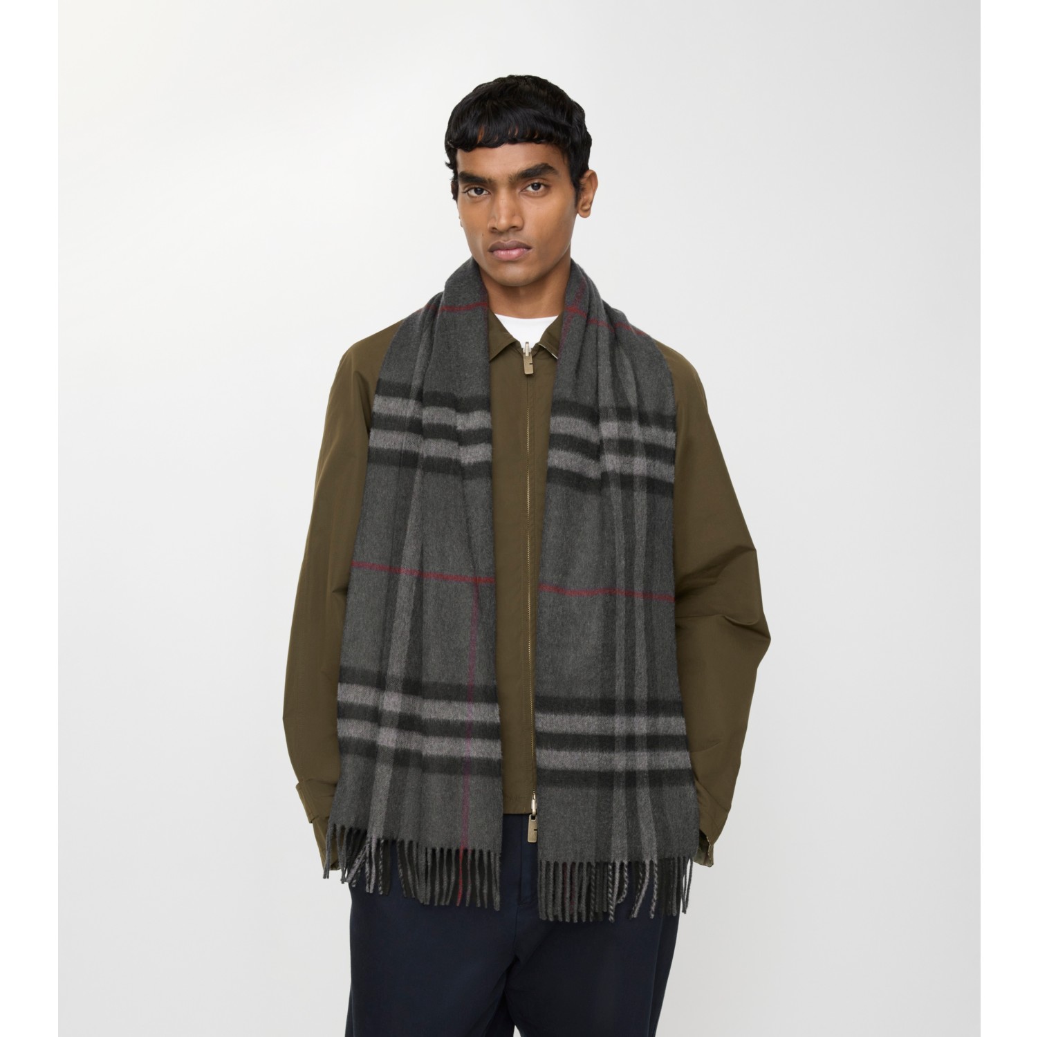 Check Cashmere Scarf in Charcoal | Burberry® Official