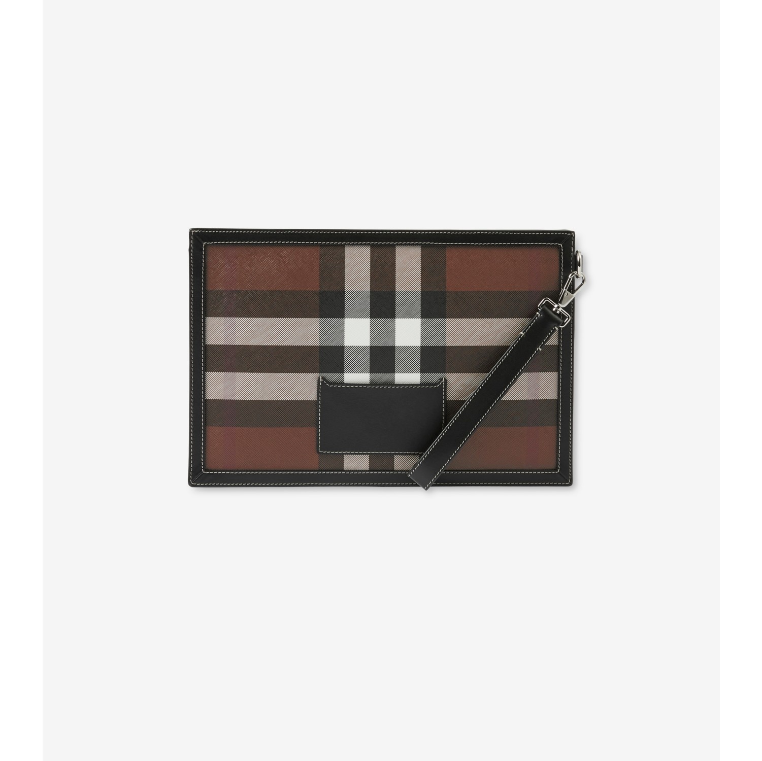 Pochette zippée check avec cuir