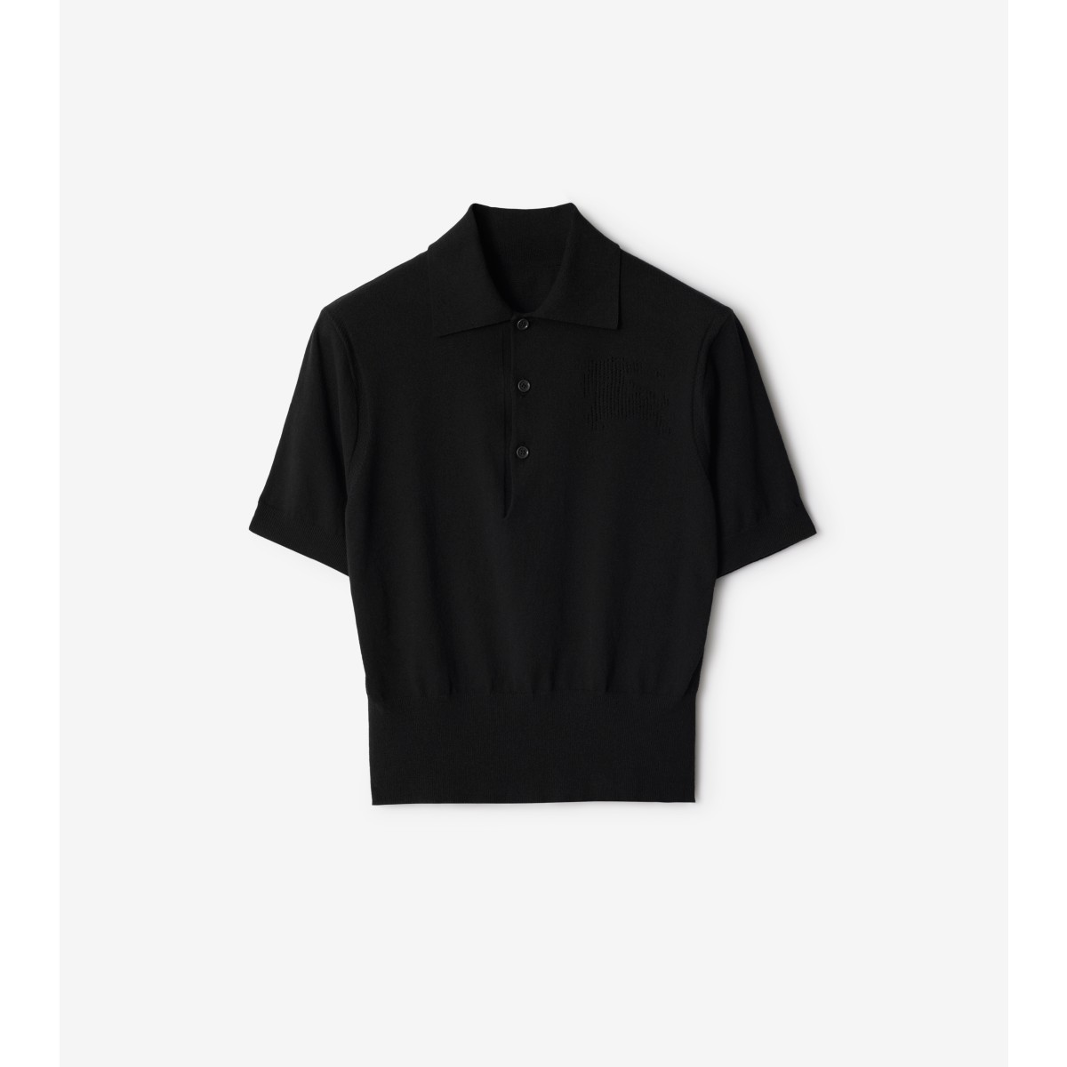 Burberry Ekd Detailed Short Sleeved Ribbed Polo Top In Black