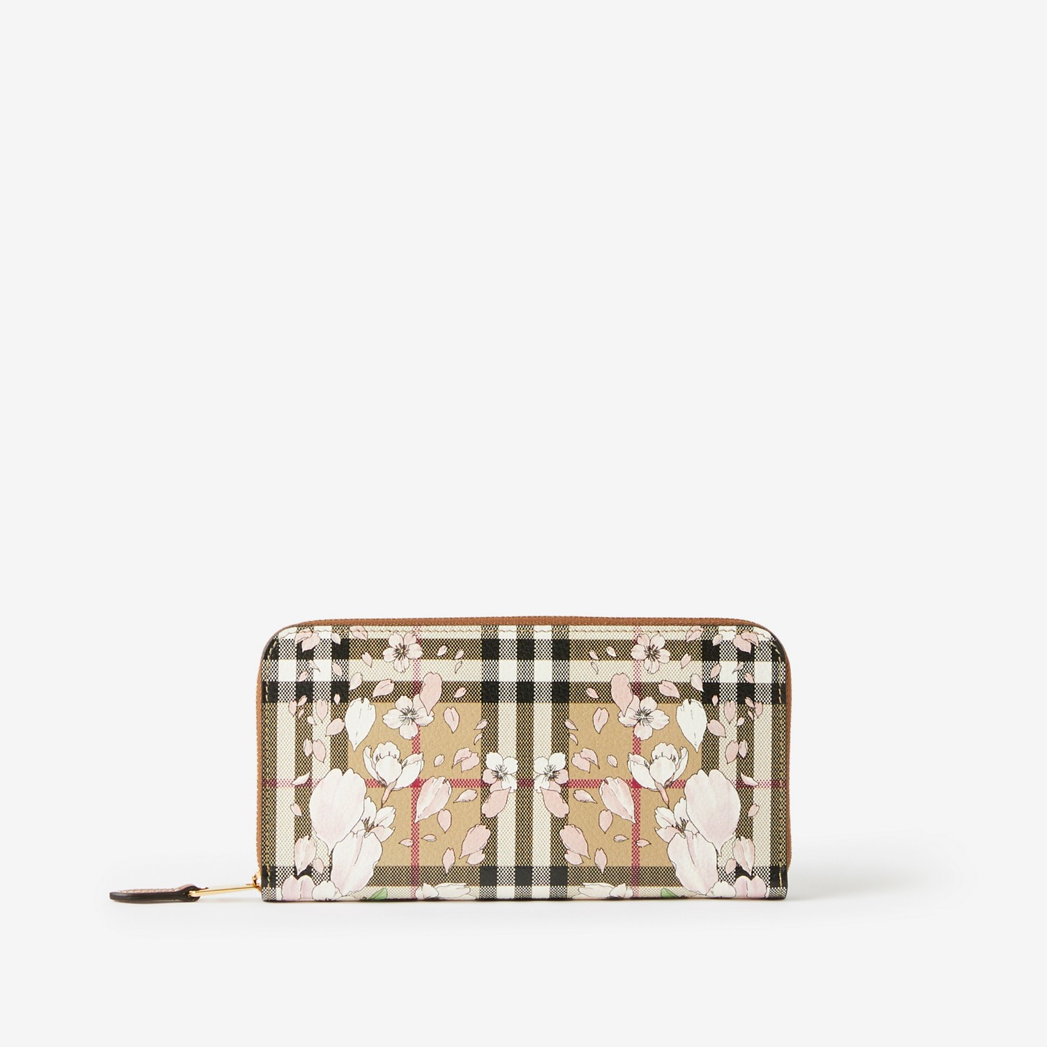 Floral Check Print Leather Ziparound Wallet in Archive Beige | Burberry® Official