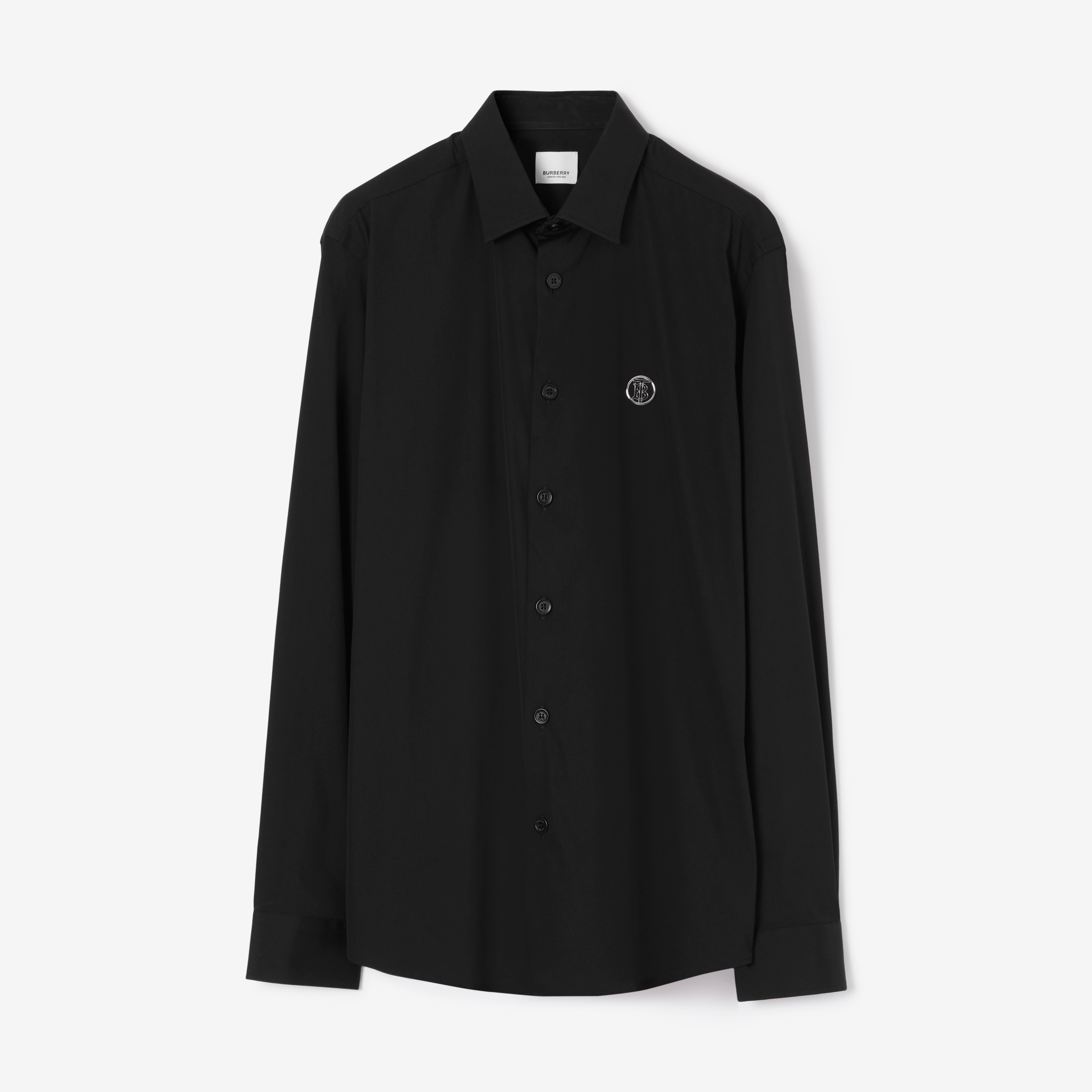 Monogram Motif Technical Cotton Shirt in Black - Men | Burberry® Official