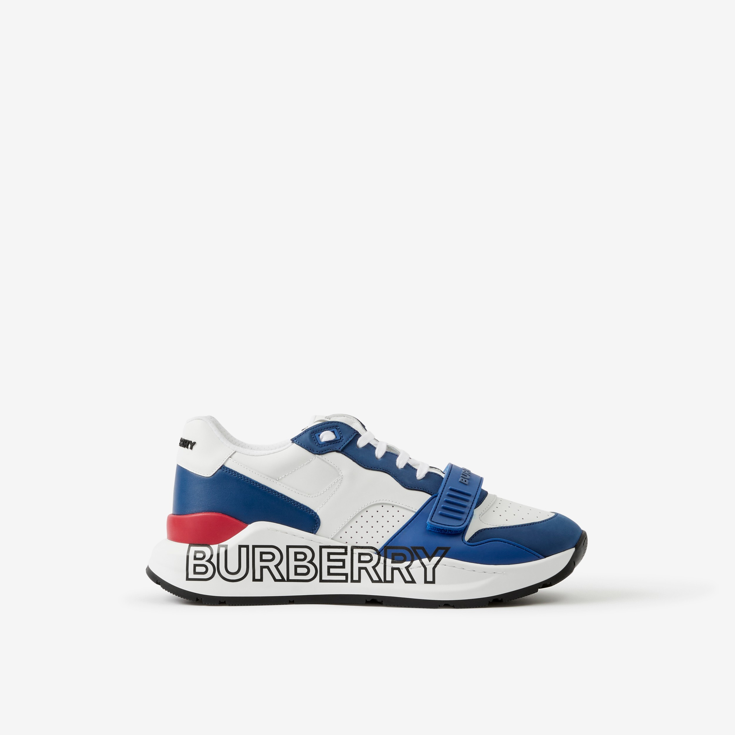 Logo Print Leather Sneakers in Navy/red/white - Men | Burberry® Official