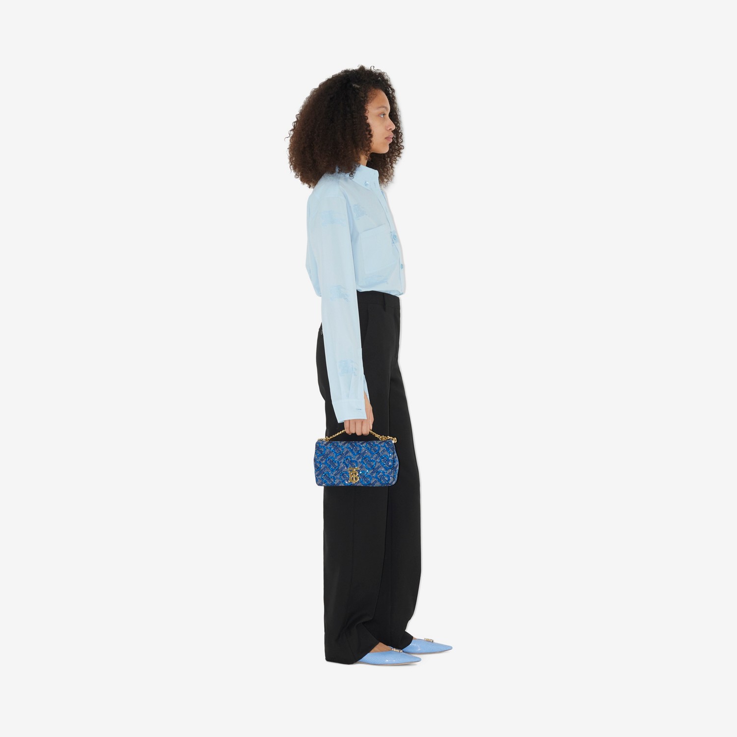 马术骑士棉质宽松衬衫 (浅蓝色) - 女士 | Burberry® 博柏利官网