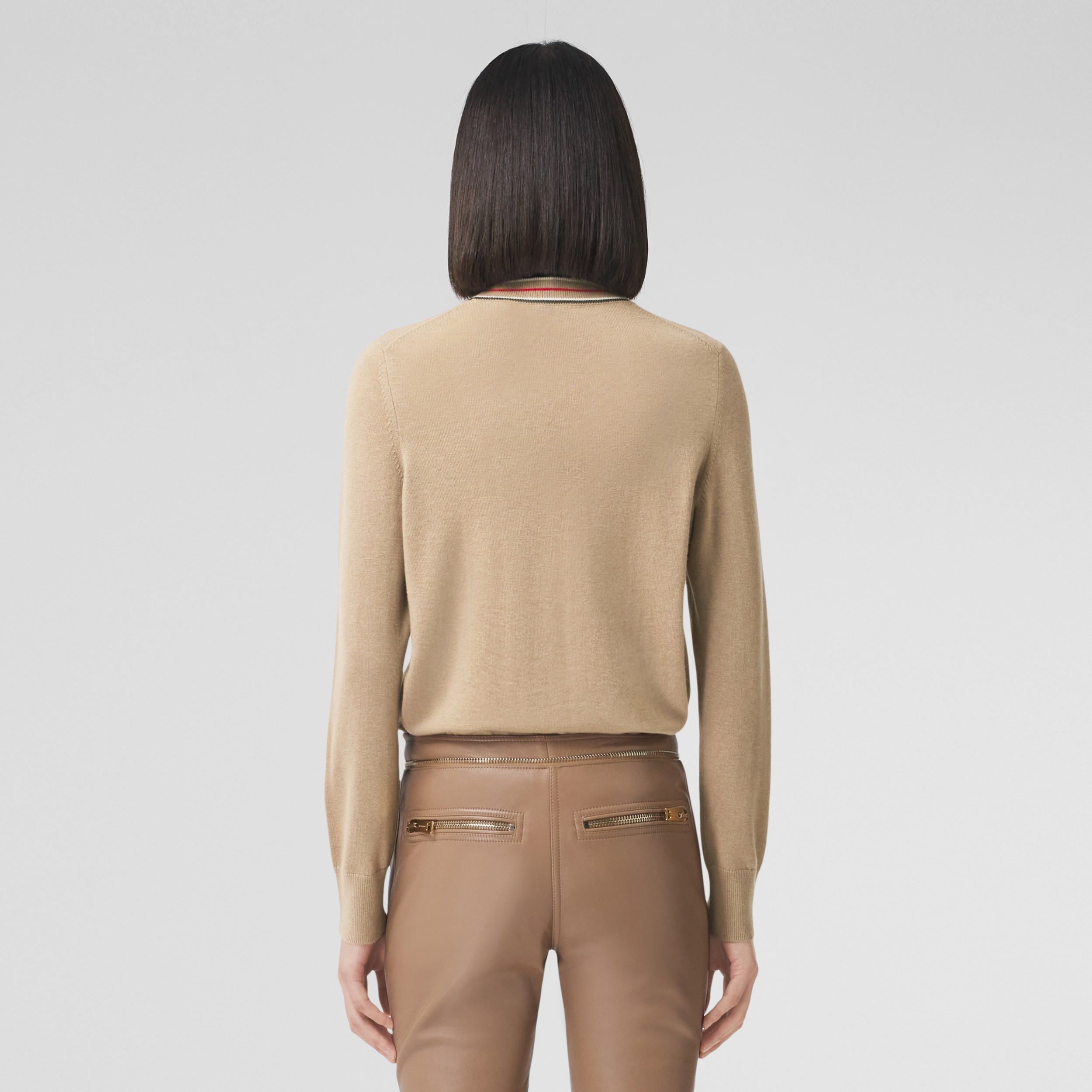 Stripe Detail Cashmere Sweater in Camel - Women | Burberry® Official - 3