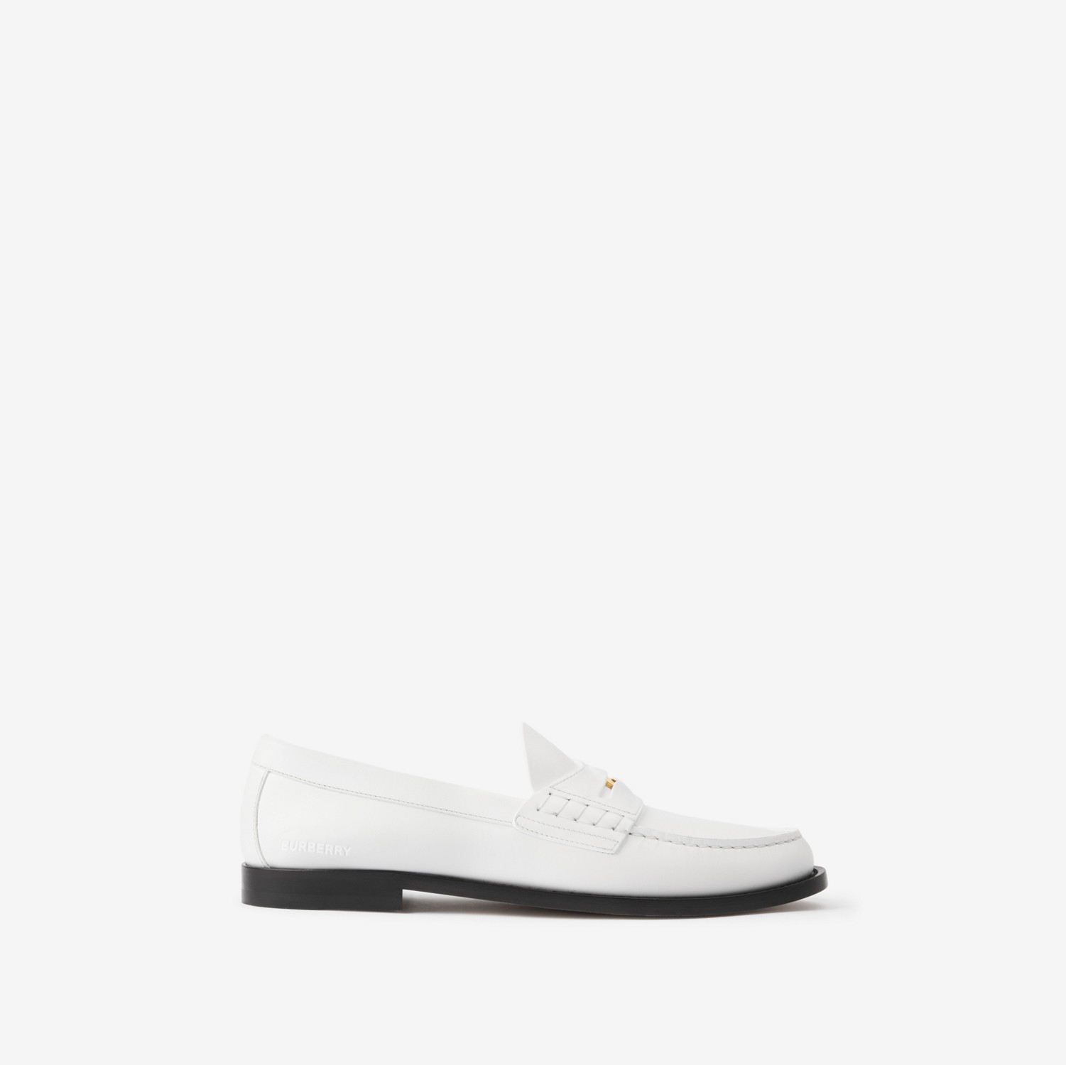 Coin Detail Leather Penny Loafers in Optic White - Women | Burberry® Official