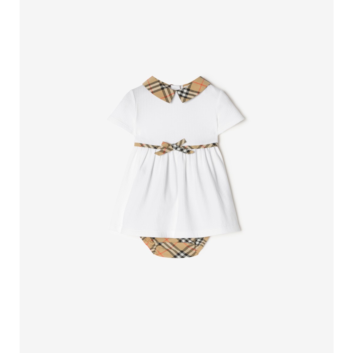  Check Trim Stretch Cotton Dress with Bloomers