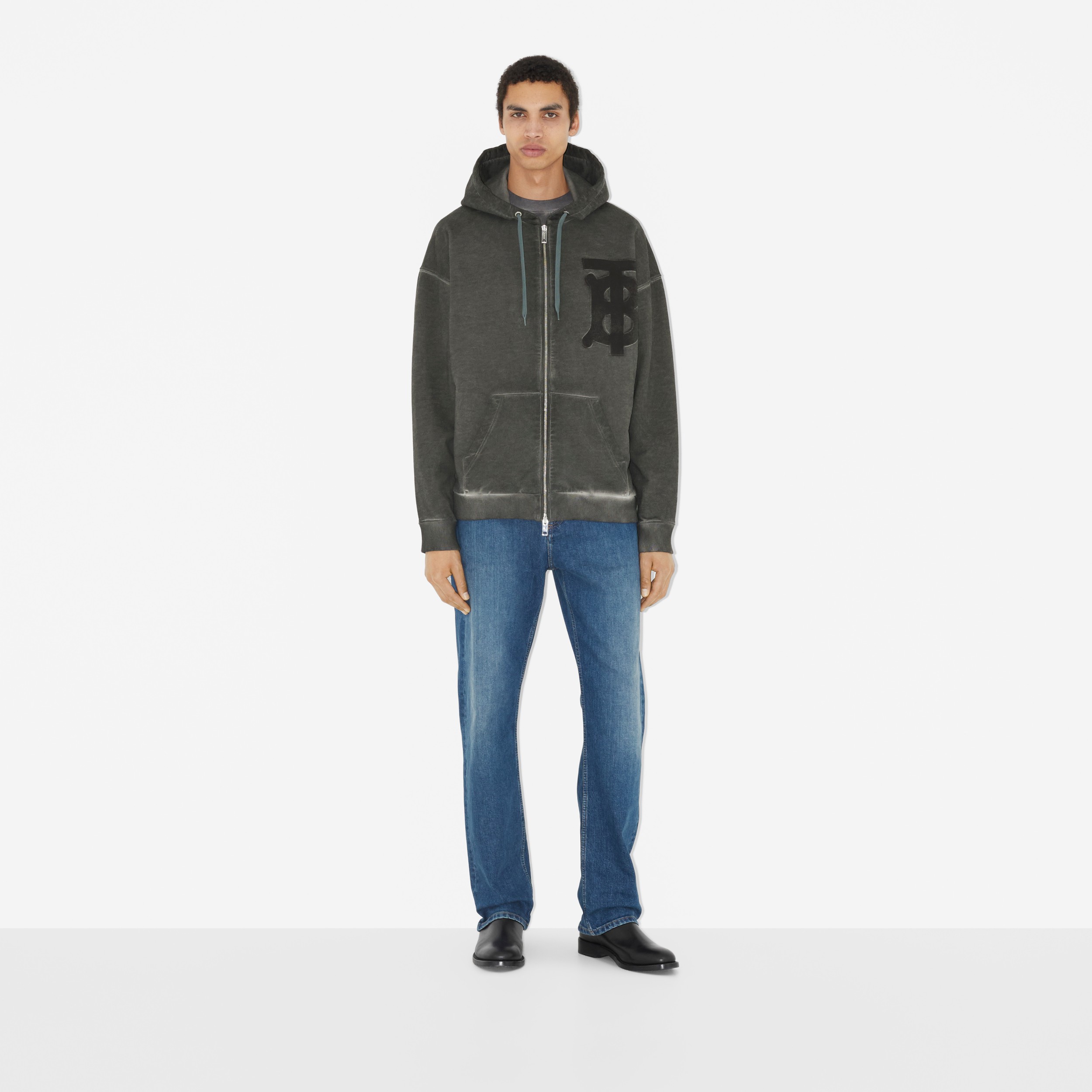 Monogram Motif Cotton Oversized Zip Hoodie in Charcoal Grey - Men | Burberry® Official - 2