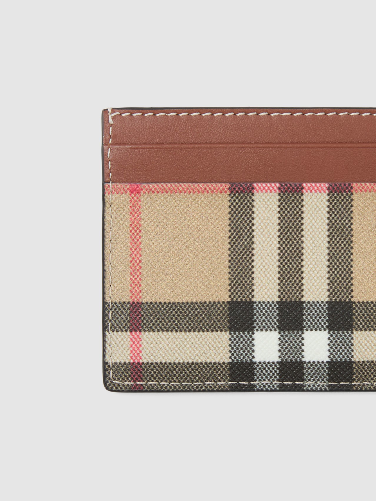 Vintage Check E-canvas and Leather Card Case in Tan