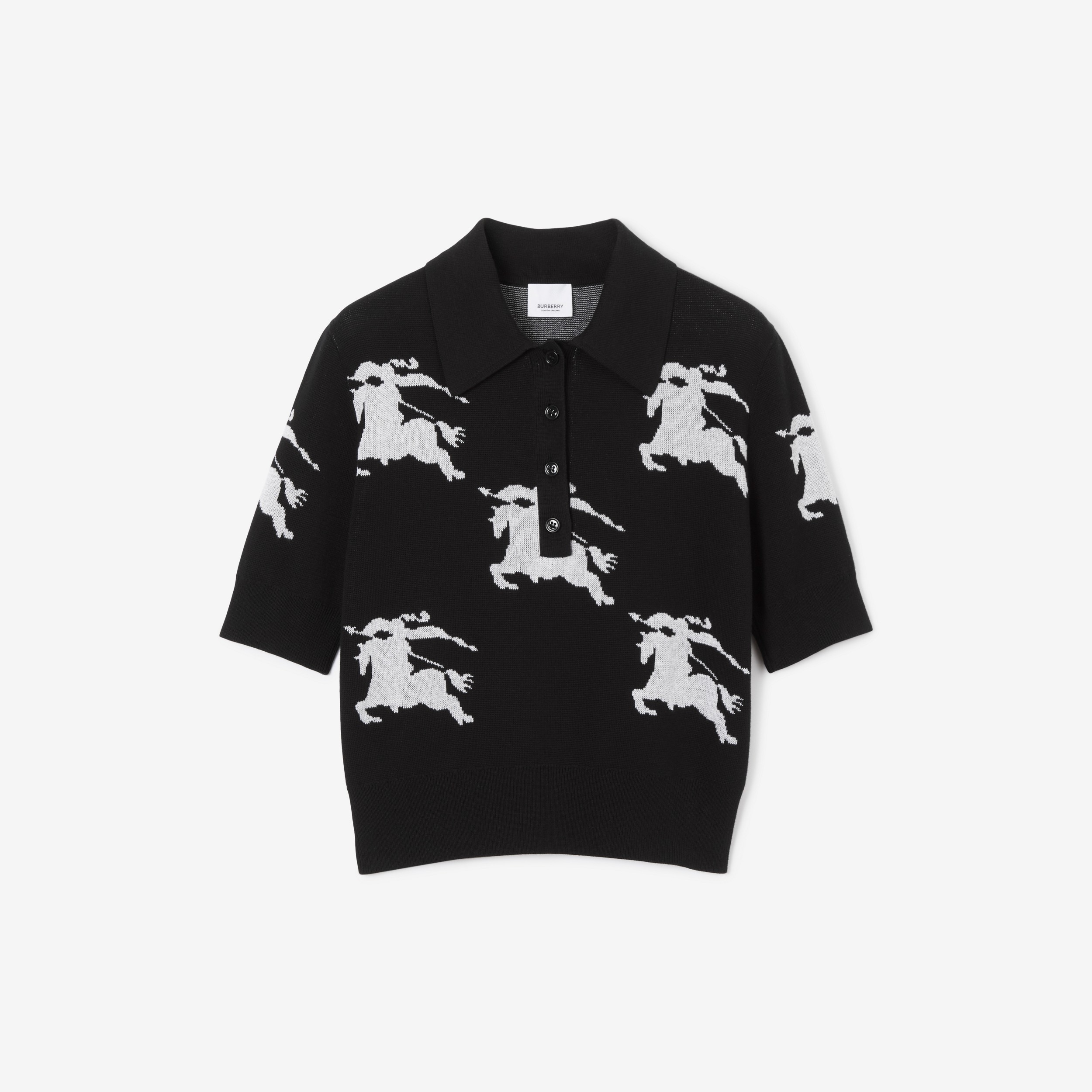 Seiden-Poloshirt mit Rittermotiven (Schwarz/weiß) - Damen | Burberry® - 1