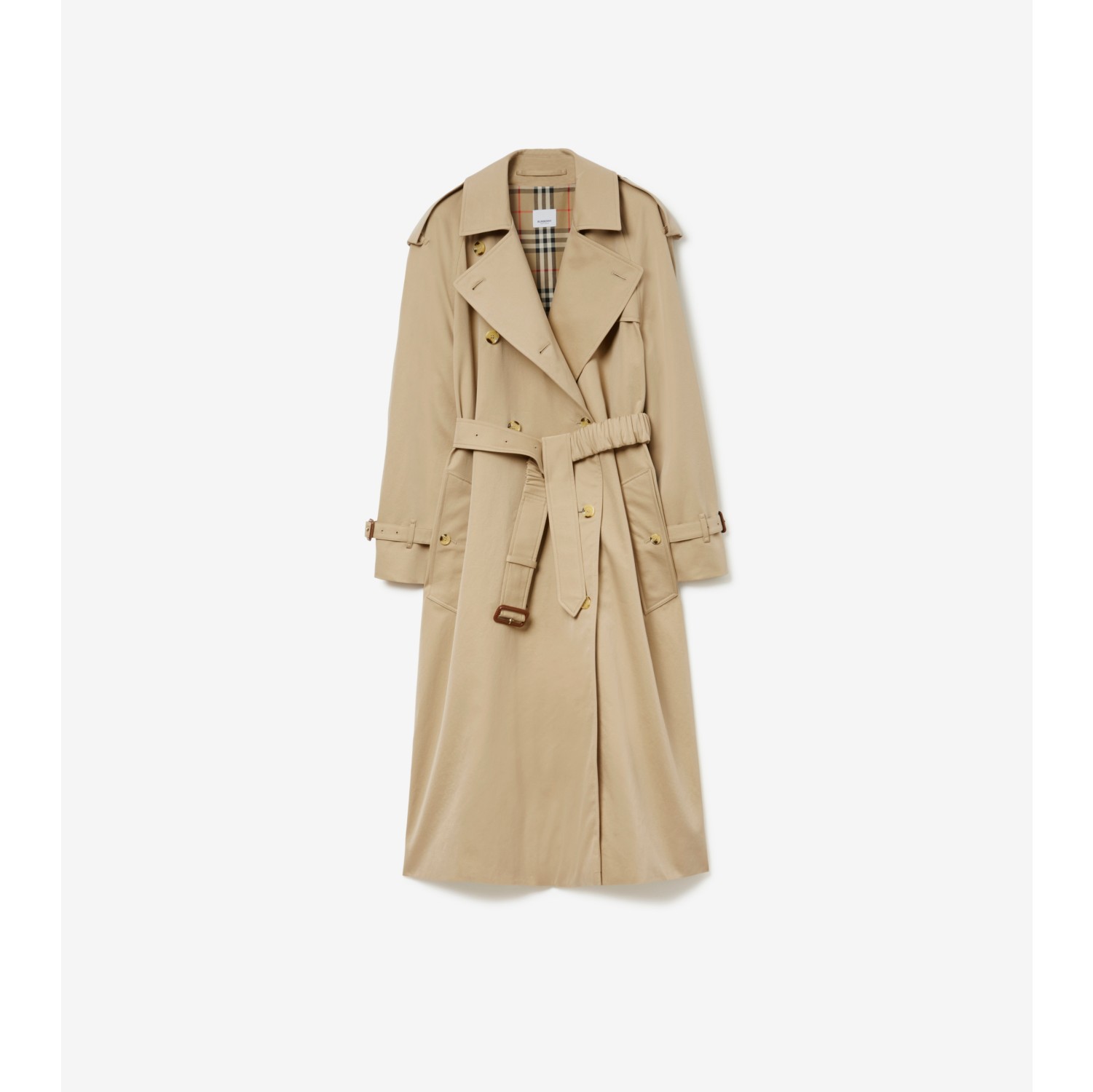 Long Gabardine Trench Coat in Honey - Women, Cotton Gabardine | Burberry®  Official