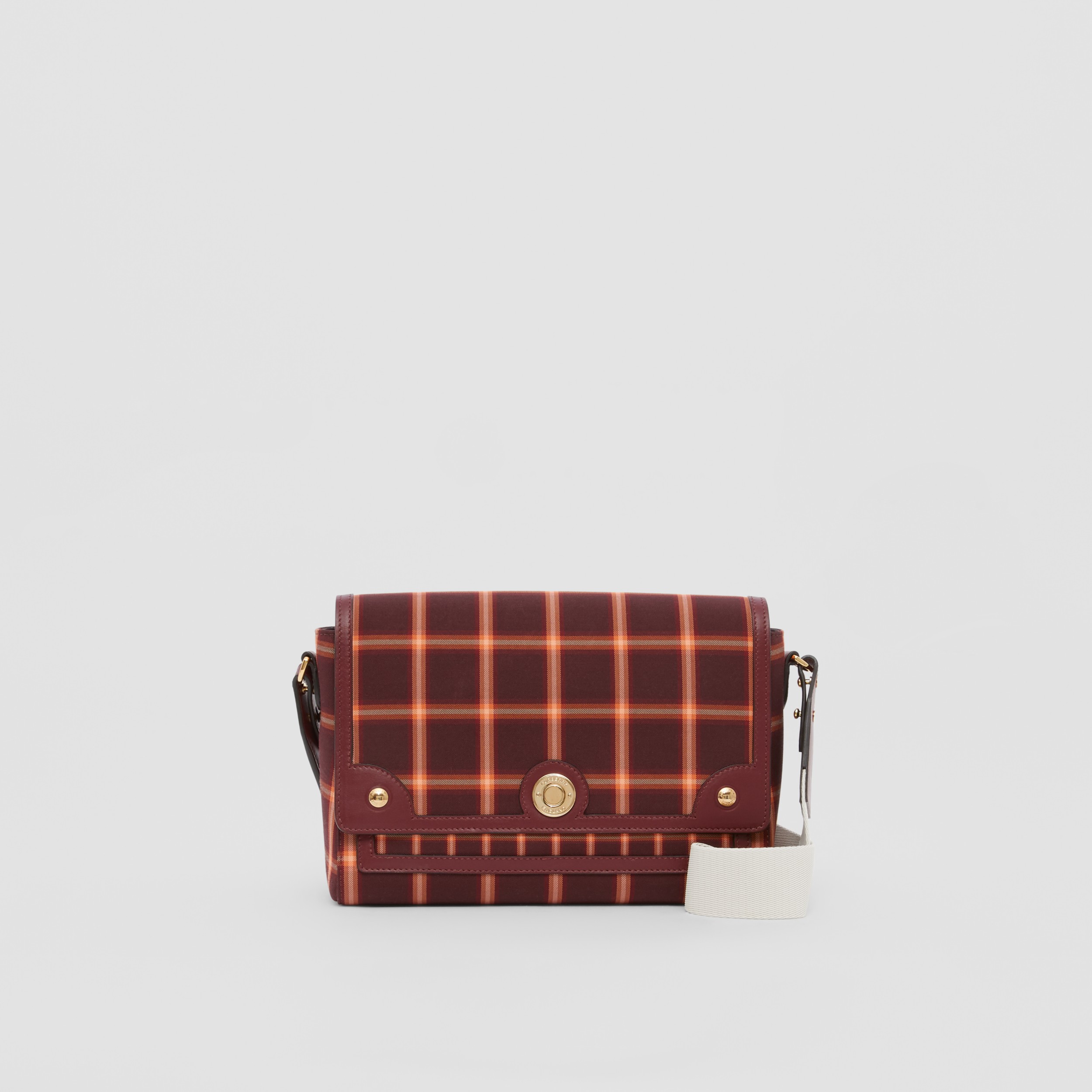 Tartan Technical Cotton Note Crossbody Bag in Burgundy Women Burberry United States