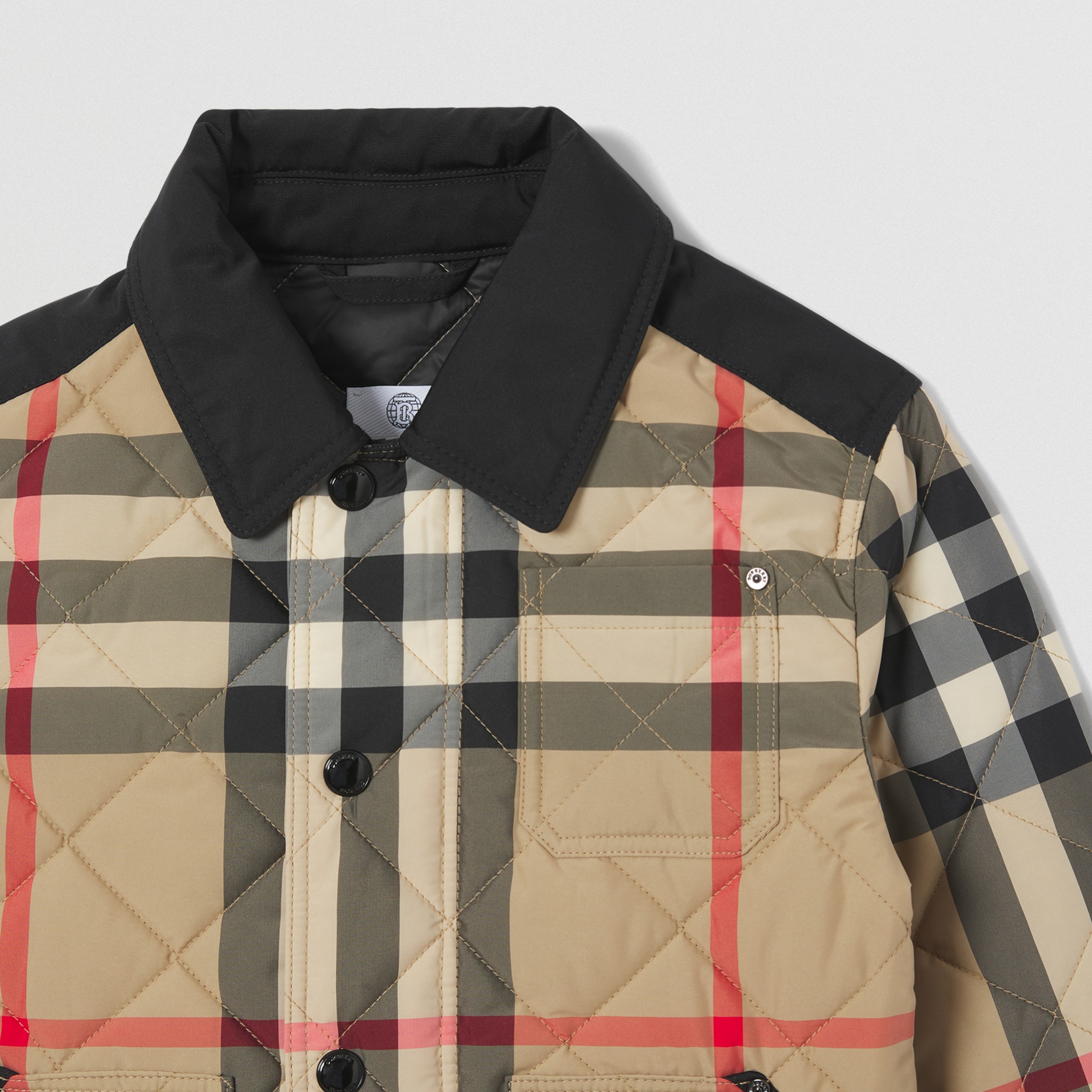 Logo Appliqué Check Diamond Quilted Jacket in Archive Beige | Burberry® Official Logo Appliqué Check Diamond Quilted Jacket in Archive Beige | Burberry® Official
