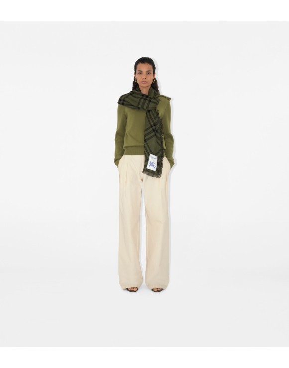 Wide Check Wool Silk Scarf