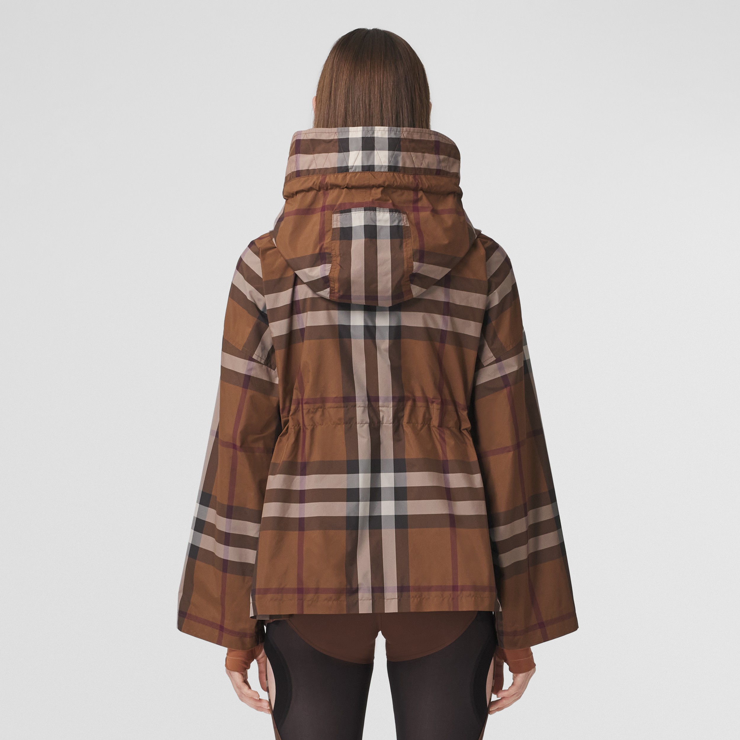 Check Hooded Jacket in Dark Birch Brown - Women | Burberry® Official - 3