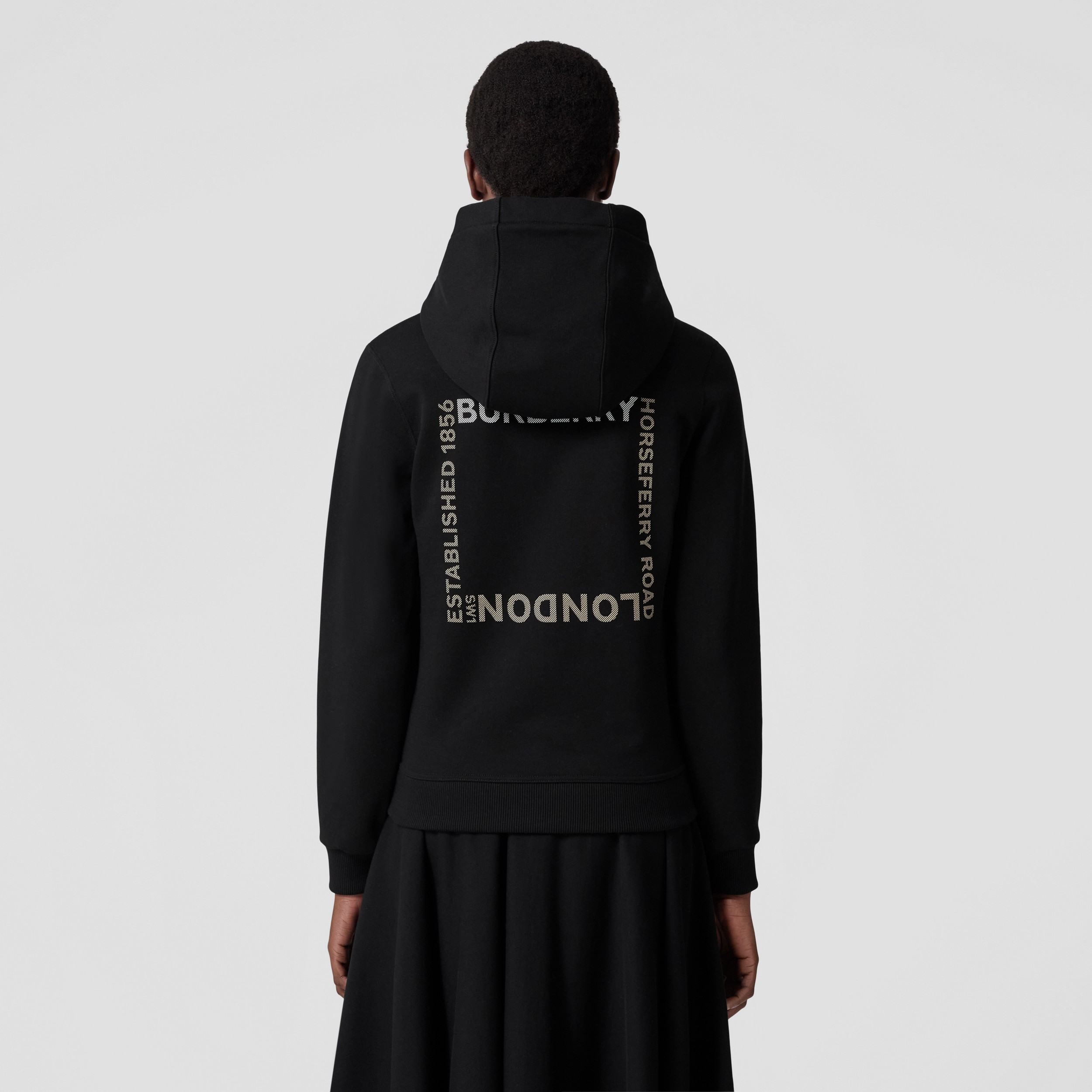 Sudadera en algodón con capucha y motivo Horseferry cuadrado (Negro) - Mujer | Burberry® oficial - 3