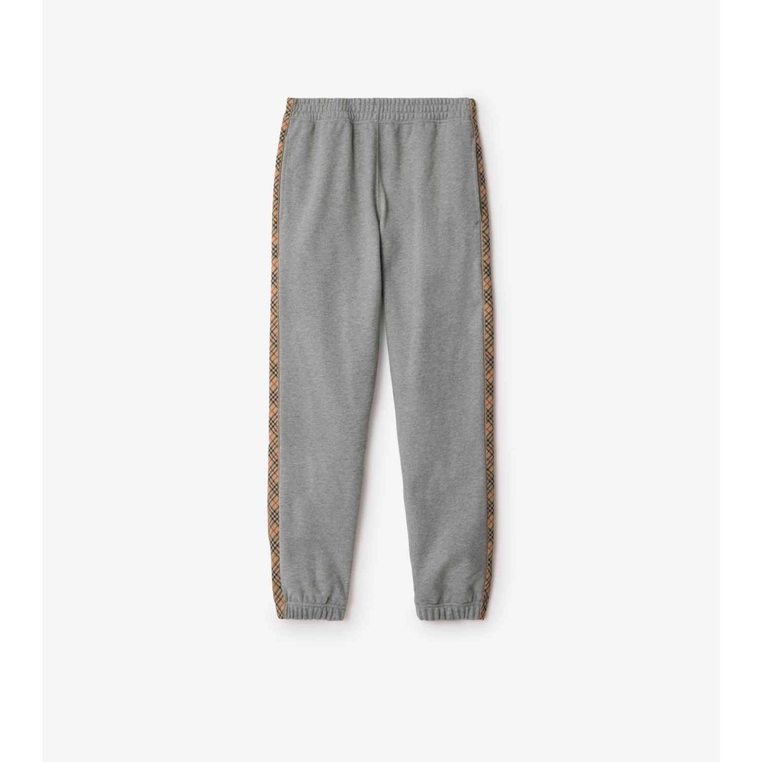 Check Trim Cotton Jogging Pants in Pale grey melange - Men | Burberry® Official