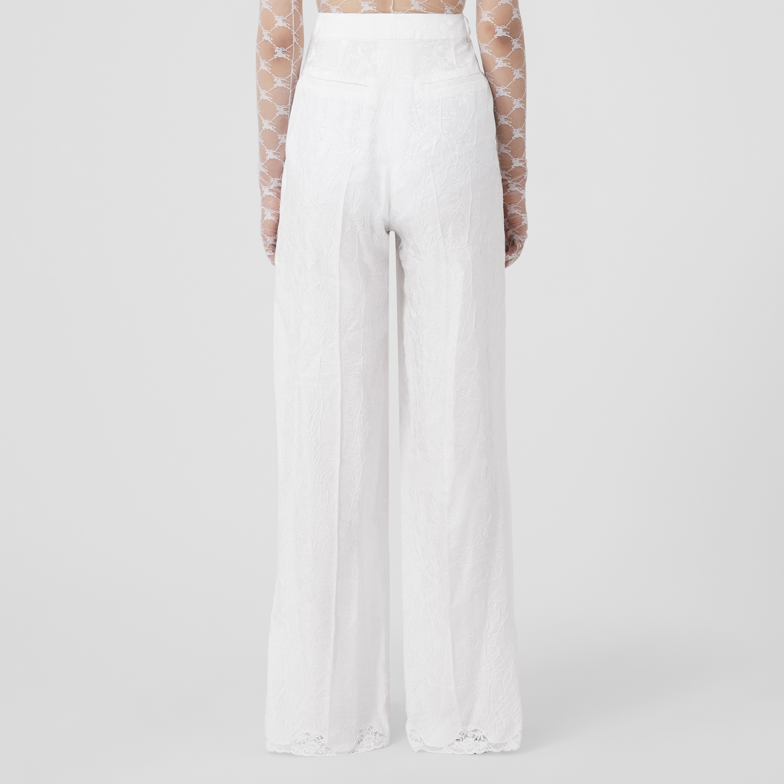 Calças estilo pantalona de viscose com corte personalizado e estampa em jacquard (Branco Óptico) - Mulheres | Burberry® oficial - 2