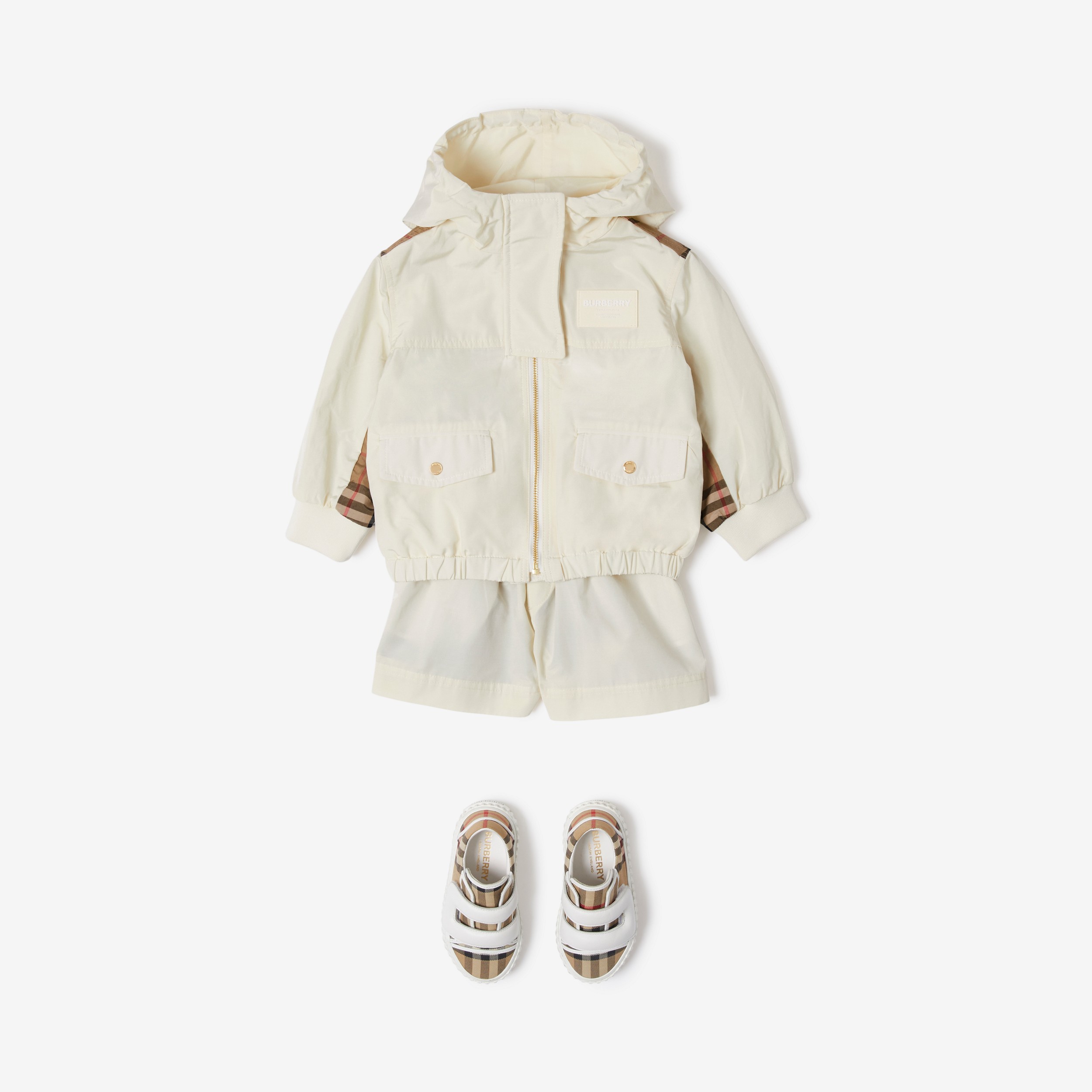 Check Panel Cotton Blend Hooded Jacket in Pale Cream - Children | Burberry® Official - 3