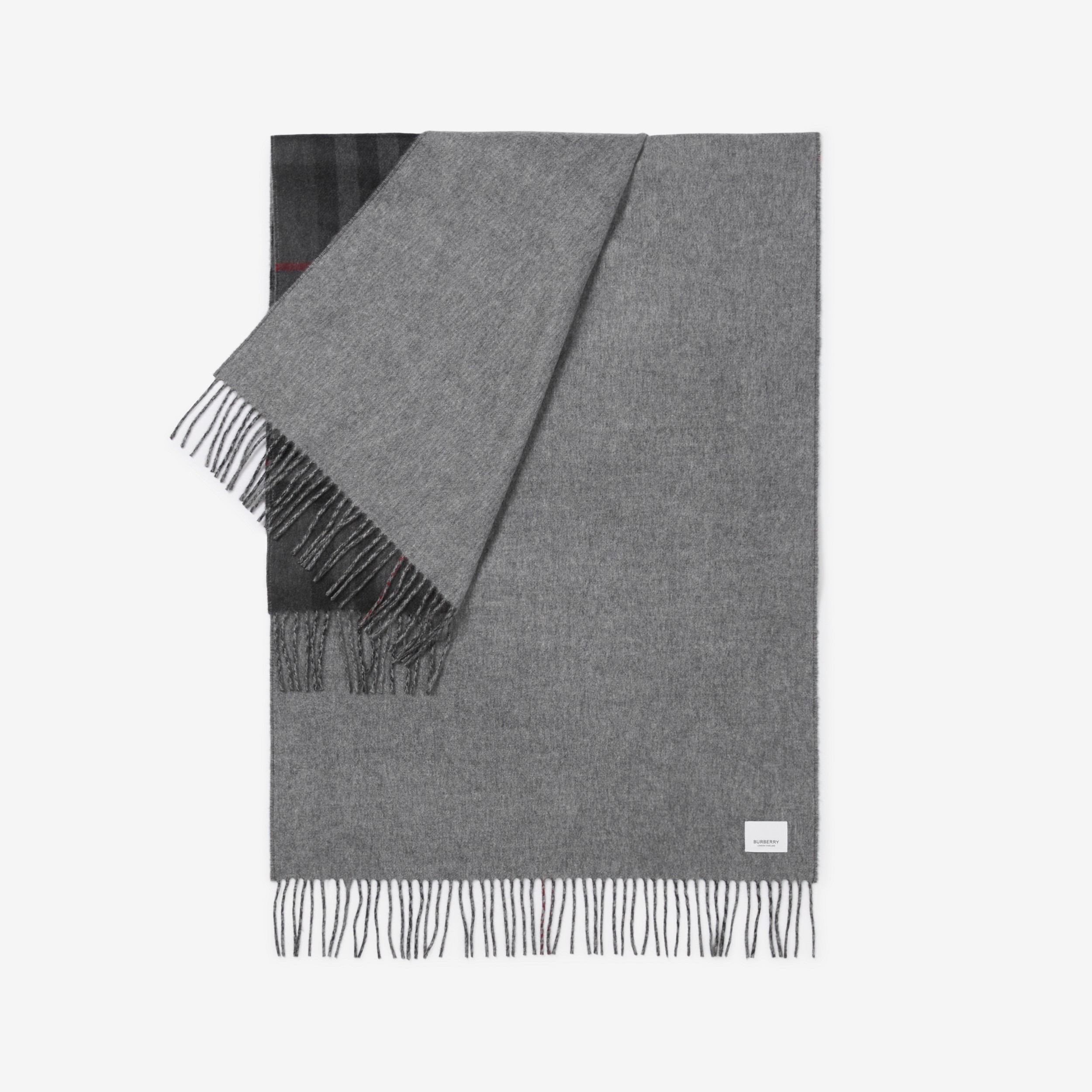 双面两用格纹羊绒围巾 (炭灰色) | Burberry® 博柏利官网 - 3