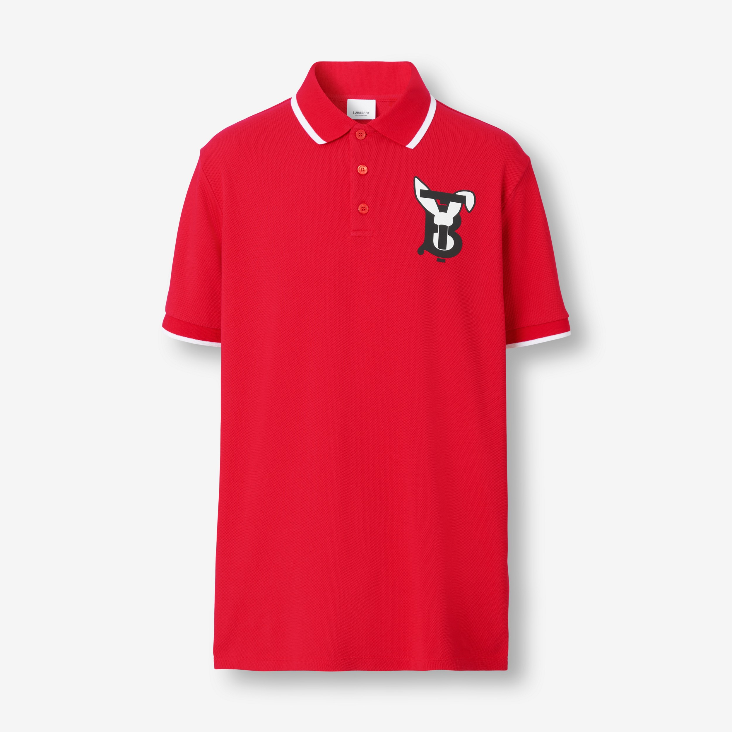 Camisa polo em algodão piquê com estampa de coelho (Vermelho Intenso) - Homens | Burberry® oficial - 1