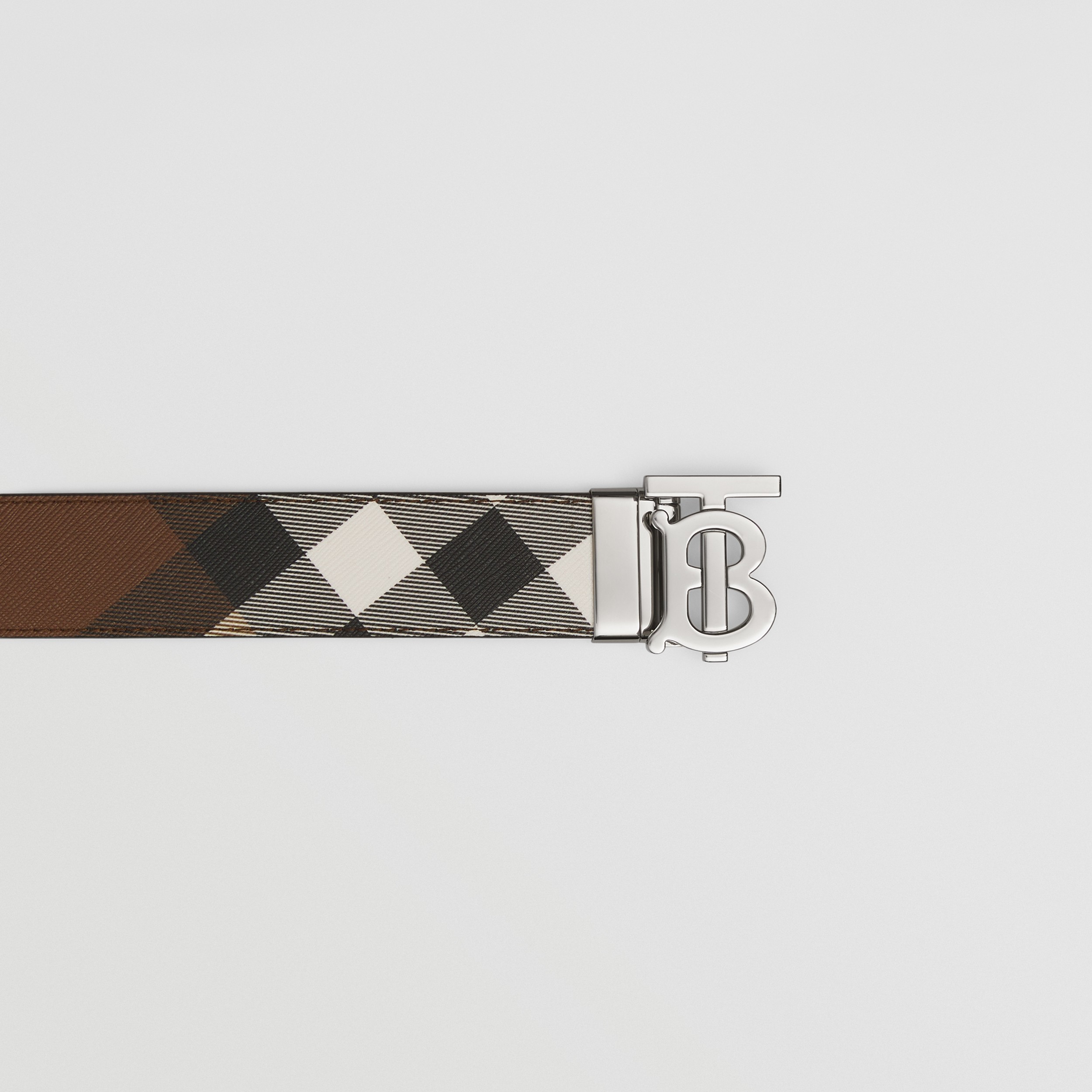 Reversible Monogram Motif Check E-canvas Belt in Dark Birch Brown - Men | Burberry® Official - 2