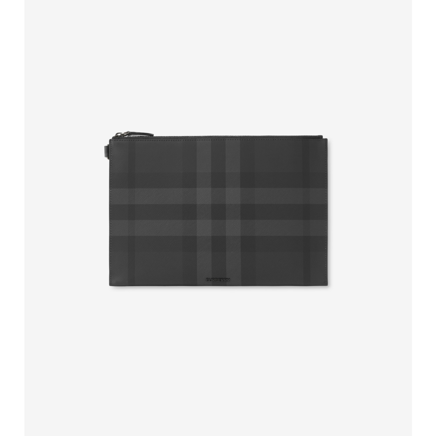 Check Zip Pouch in Charcoal Men Canvas Burberry Official