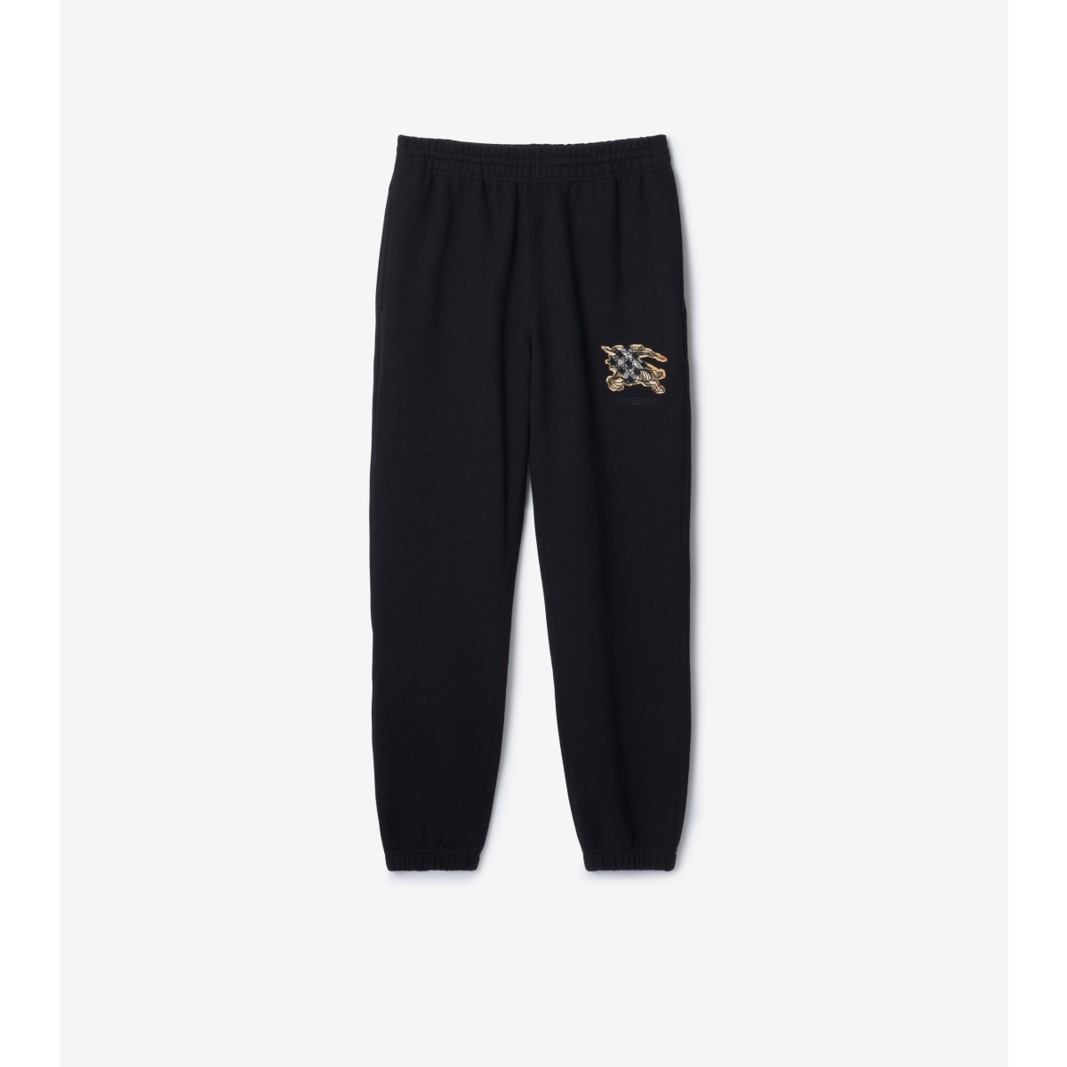 Burberry Embroidered Logo Cotton Sweatpants In Black
