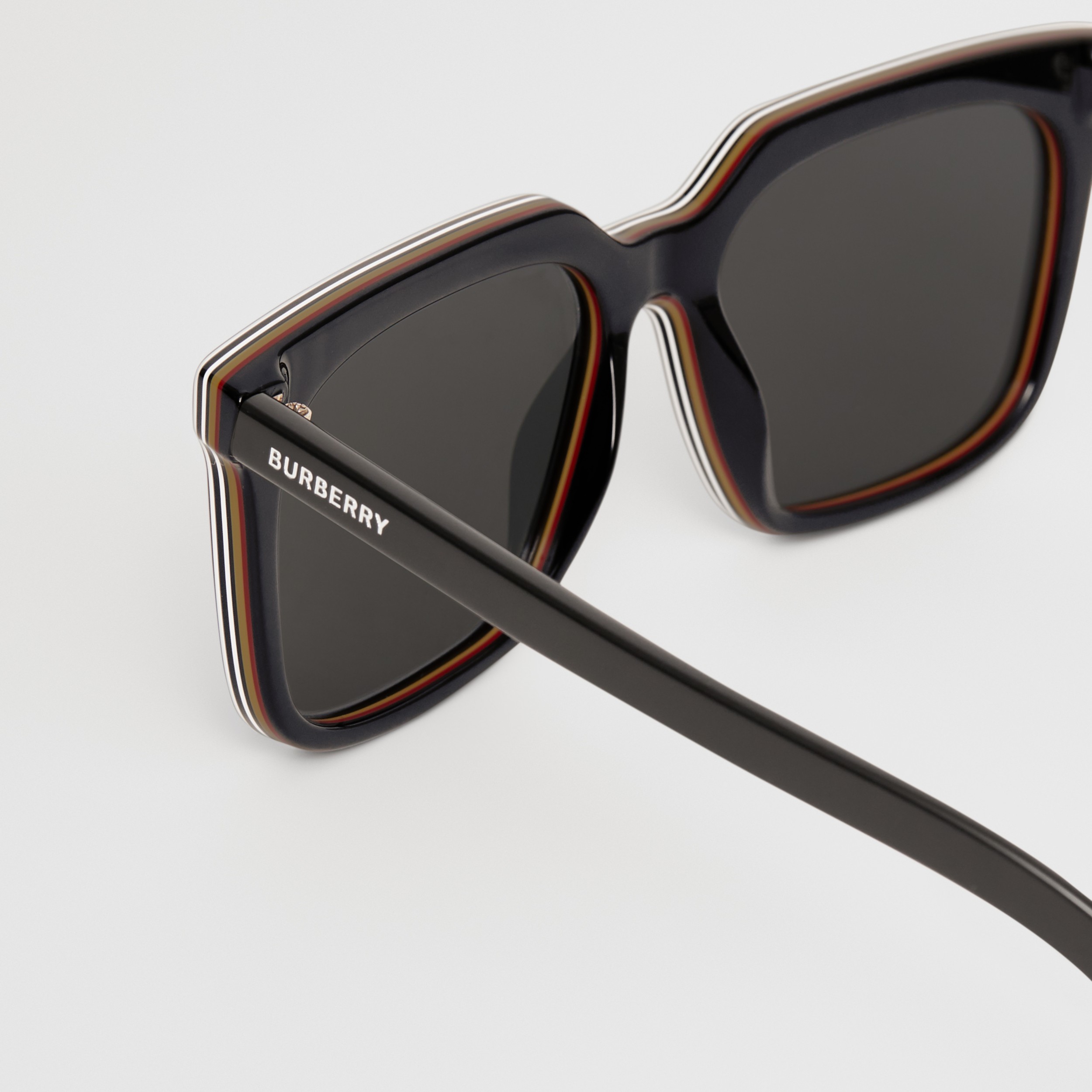 Stripe Detail Square Frame Sunglasses in Black Burberry® Official