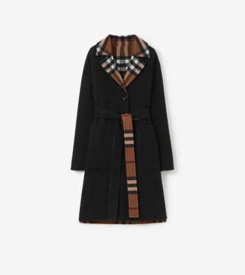 Reversible Check Wool Coat in Birch brown - Women, Cashmere