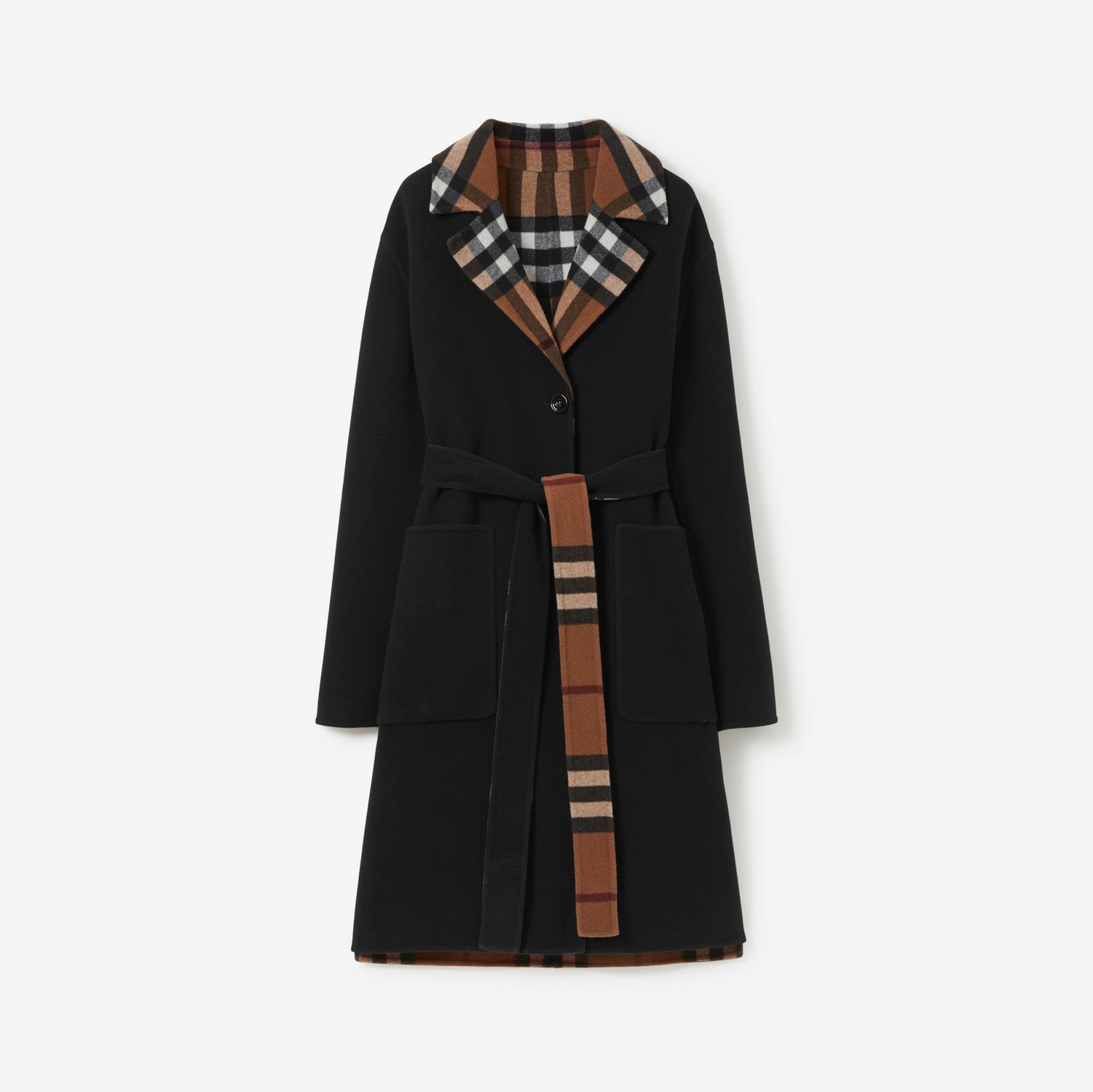 Reversible Check Wool Coat in Birch brown - Women, Cashmere | Burberry® Official
