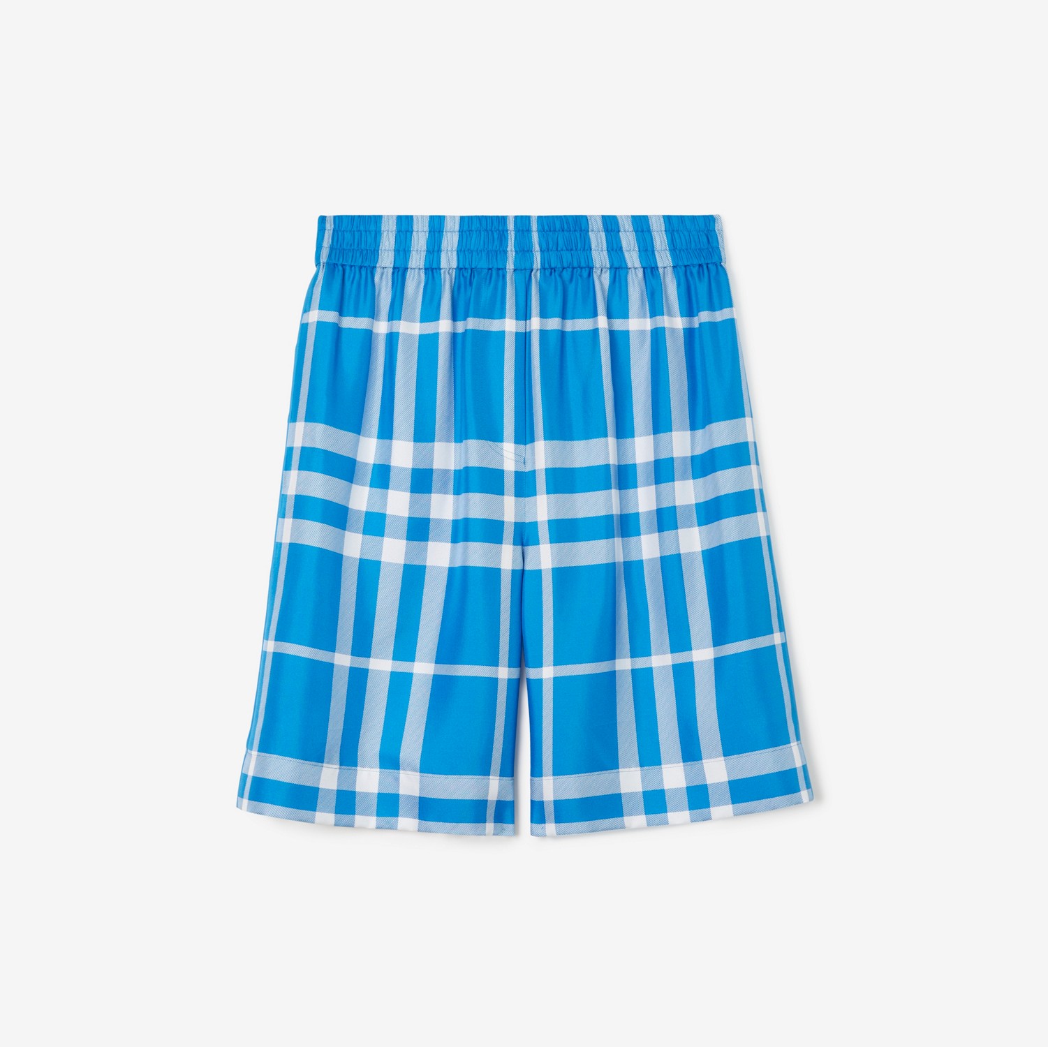 Check Print Silk Shorts in Vivid Blue - Women | Burberry® Official