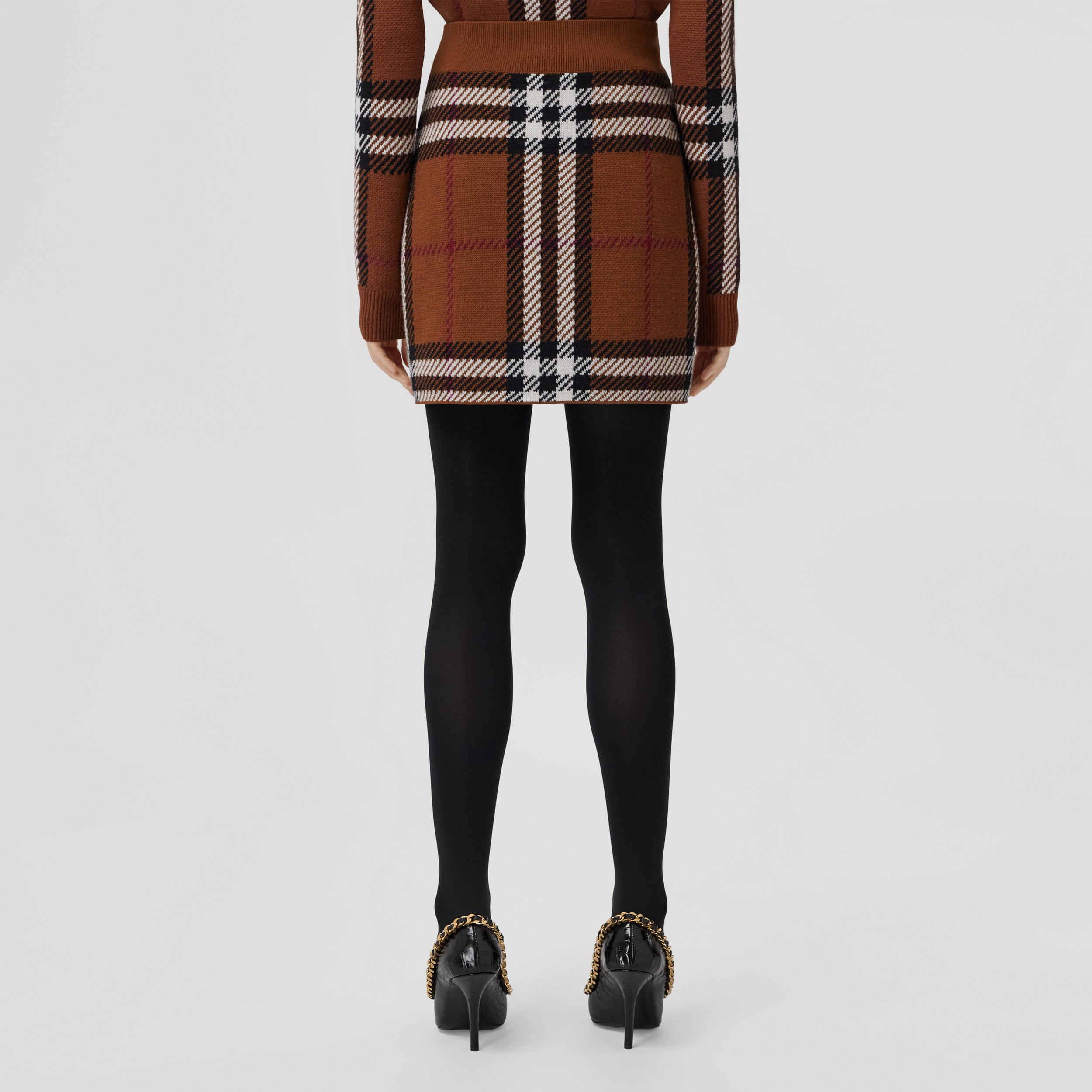 Check Wool Jacquard Mini Skirt in Dark Birch Brown - Women | Burberry® Official - 3