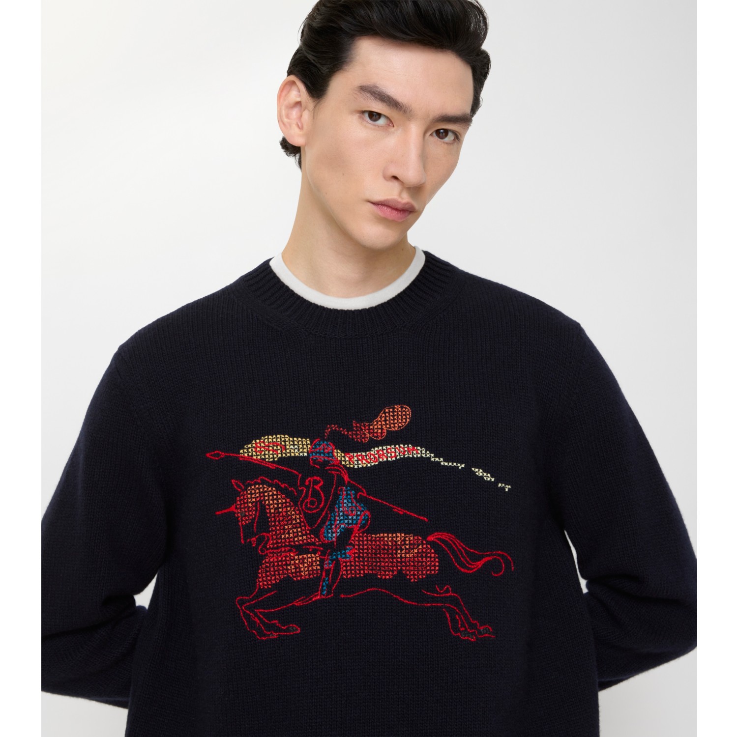 Cross Stitch EKD Wool Cashmere Sweater in Navy - Men | Burberry® Official
