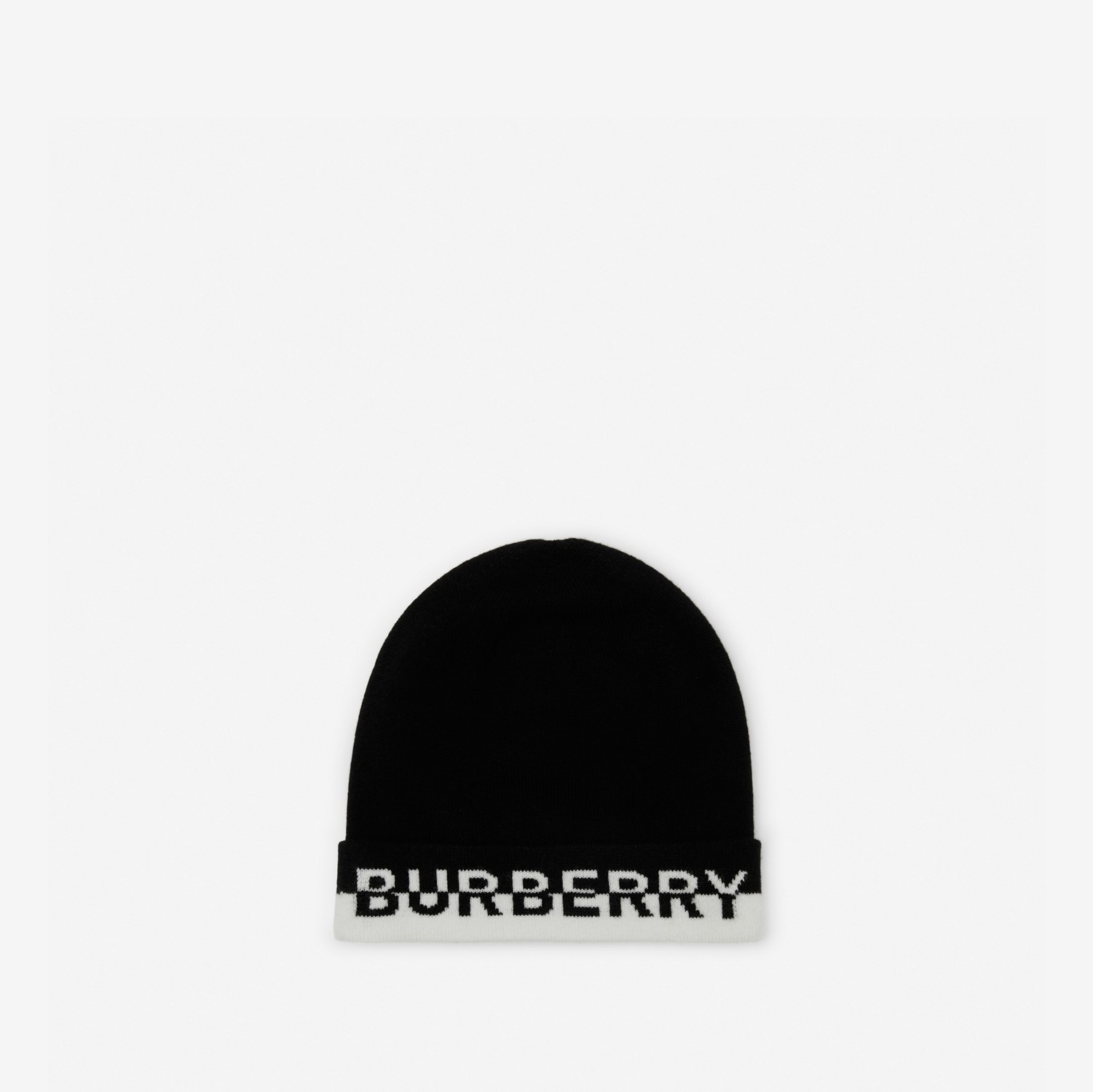 徽标嵌花羊绒毛线帽 (黑色 / 白色) | Burberry® 博柏利官网